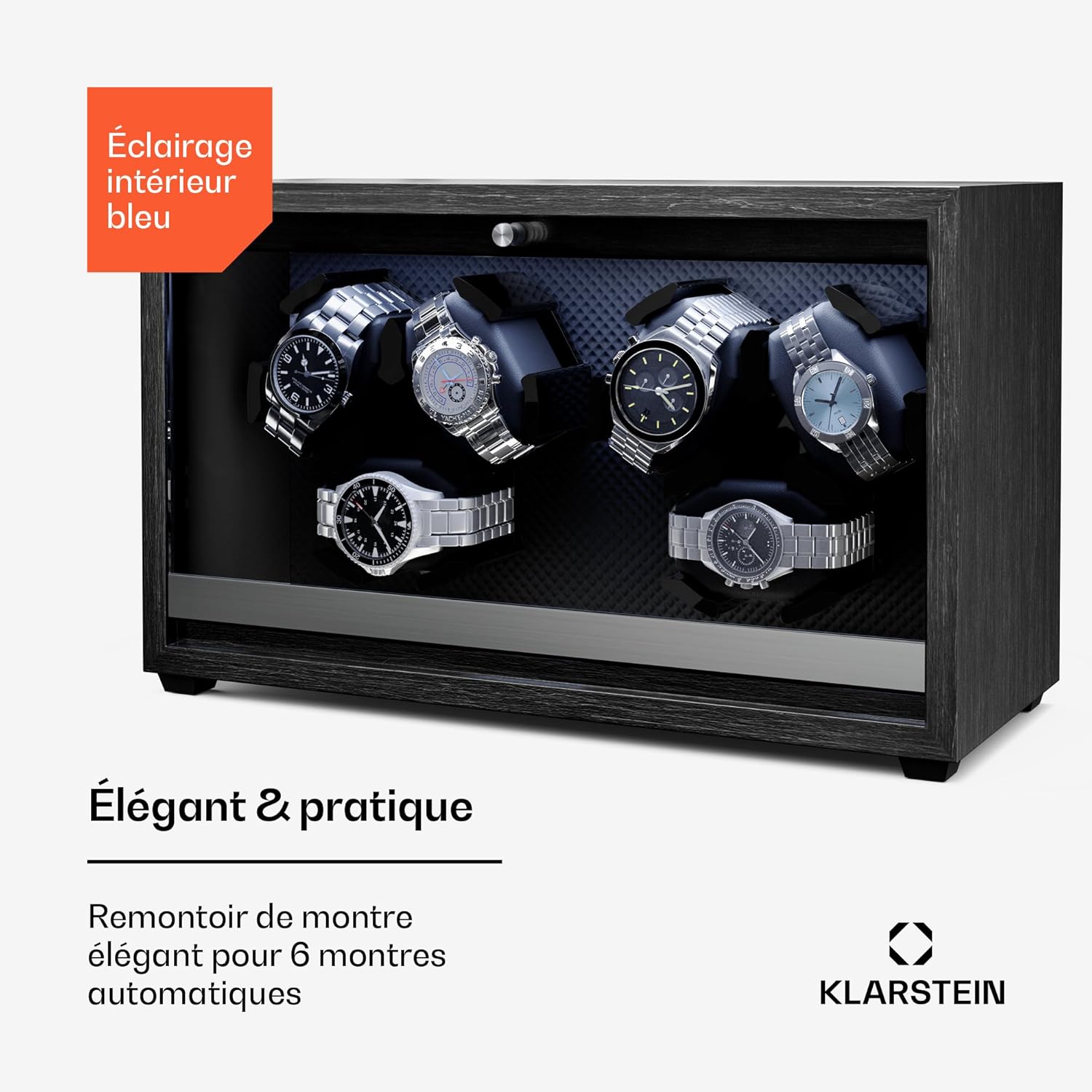 Thumbnail 1 de KLARSTEIN Remontoir de Montre Automatique — Pour 6 Montres, Bois Raffiné, Coussin Insonorisé et Éclairage LED