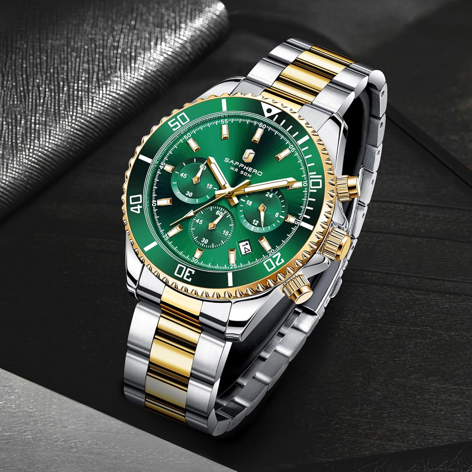 Thumbnail 3 de SAPPHERO Orologio da Uomo Analogico Quarzo Cronografo 50M — Acciaio, 42 mm, Design Classico e Sportivo