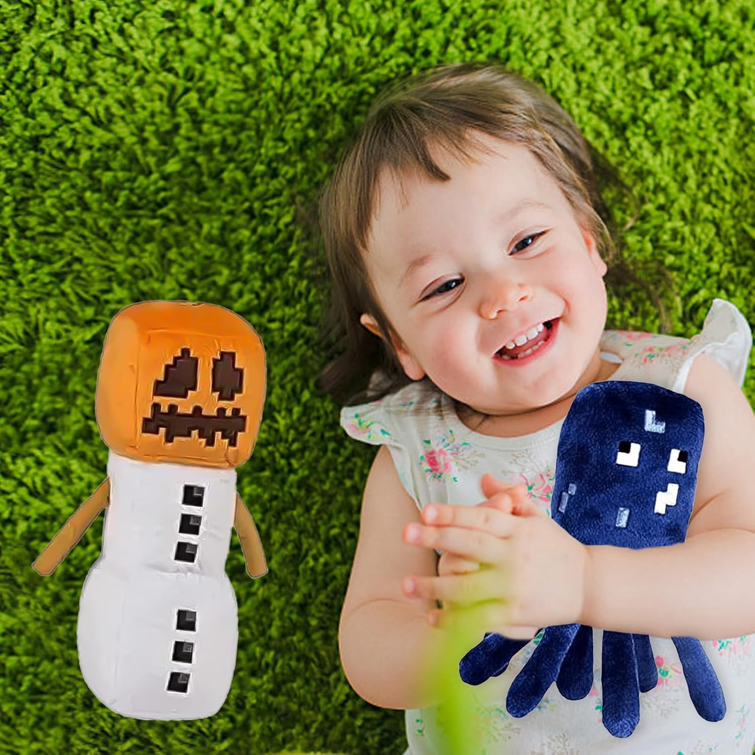 Detalle de XSLWAN 8-Pack Minecraft-Style Plush Set (Snow Golem, Enderman, Baby Wolf, Baby Pig, Spider, Bat, Skeleton Shooter, Squid)