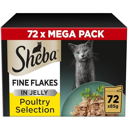 Detalle de Sheba Fine Flakes in Jelly – Poultry Collection for Adult Cats (72 x 85g)