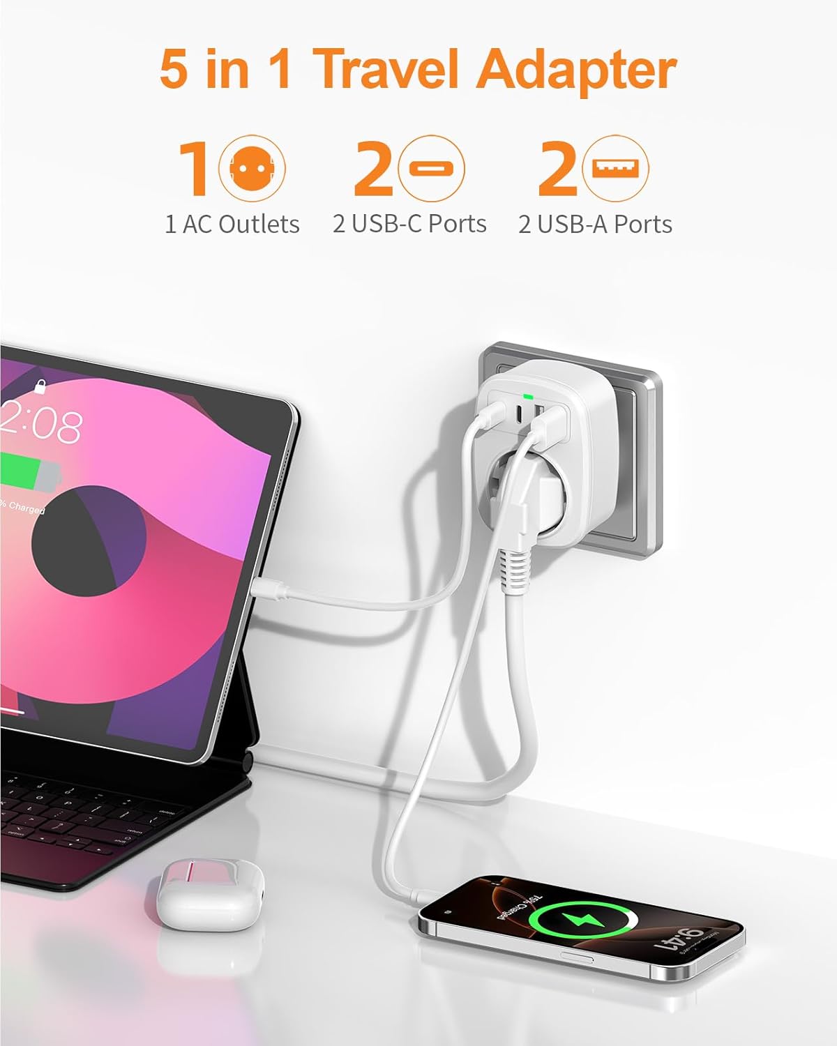 Thumbnail 2 de Japan-Reisestecker Steckeradapter Typ A mit 2× USB-C und 2× USB-A (5-in-1) für Japan, USA, Thailand, China, Kanada & mehr