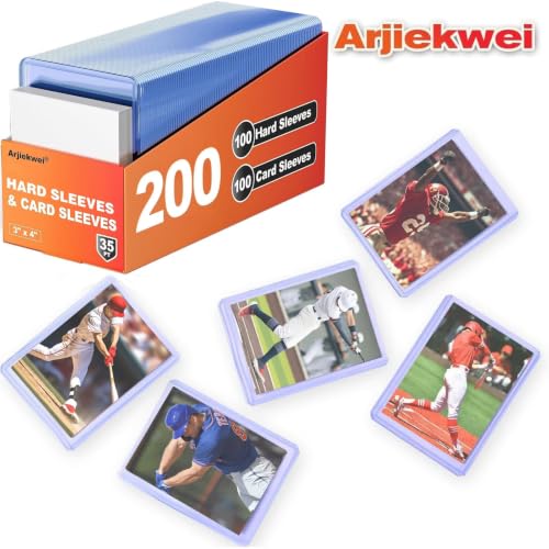 Detalle de Arjiekwei 200 Card Sleeves Hard Plastic & Soft Sleeve Set (3" x 4"), 100 Hard & 100 Soft Protectors