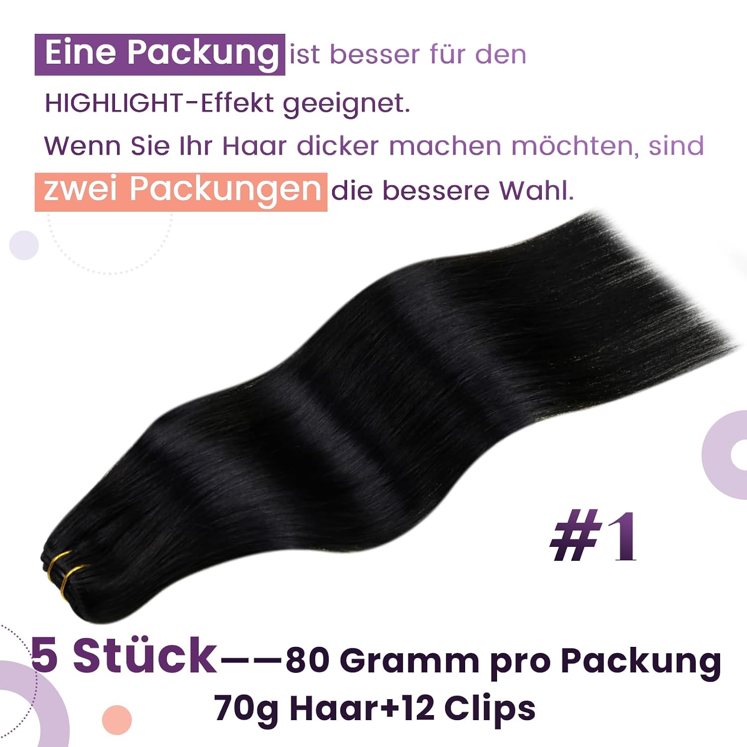 Detalle de Clip Extensions Echthaar 5 Stück, 30 cm