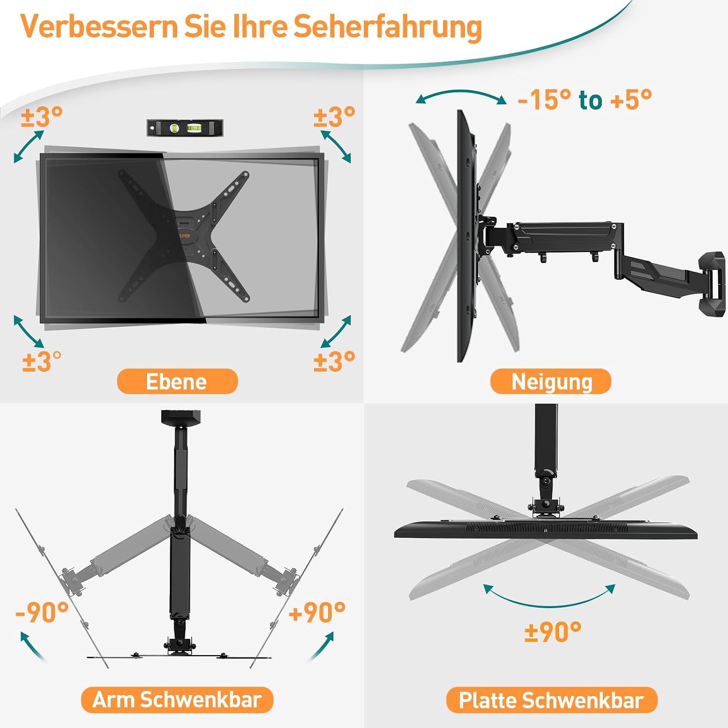 Thumbnail 1 de ELIVED EV031 TV Wandhalterung Höhenverstellbar für 23–55 Zoll, bis 30 kg, VESA 100×100 bis 400×400, Neig- und Schwenkarm