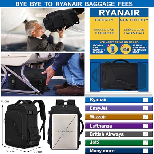 Detalle de Bagage Cabine 40x20x25 pour Ryanair — Sac à Dos WENIG 20 L avec port USB et compartiment pour ordinateur 14 pouces