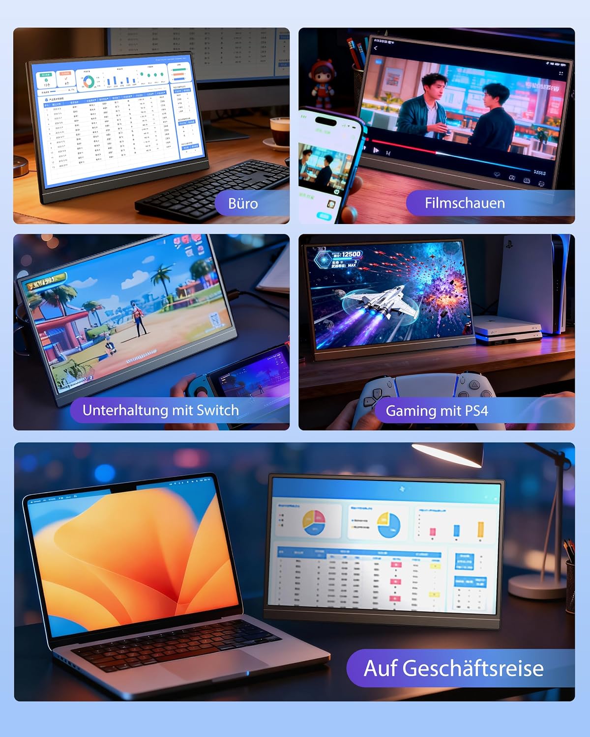 Detalle de iProda Portable Monitor 15,6 Zoll – mobiler Full HD Bildschirm mit USB-C/HDMI, integriertem Standfuß, Lautsprecher und VESA-Kompatibilität