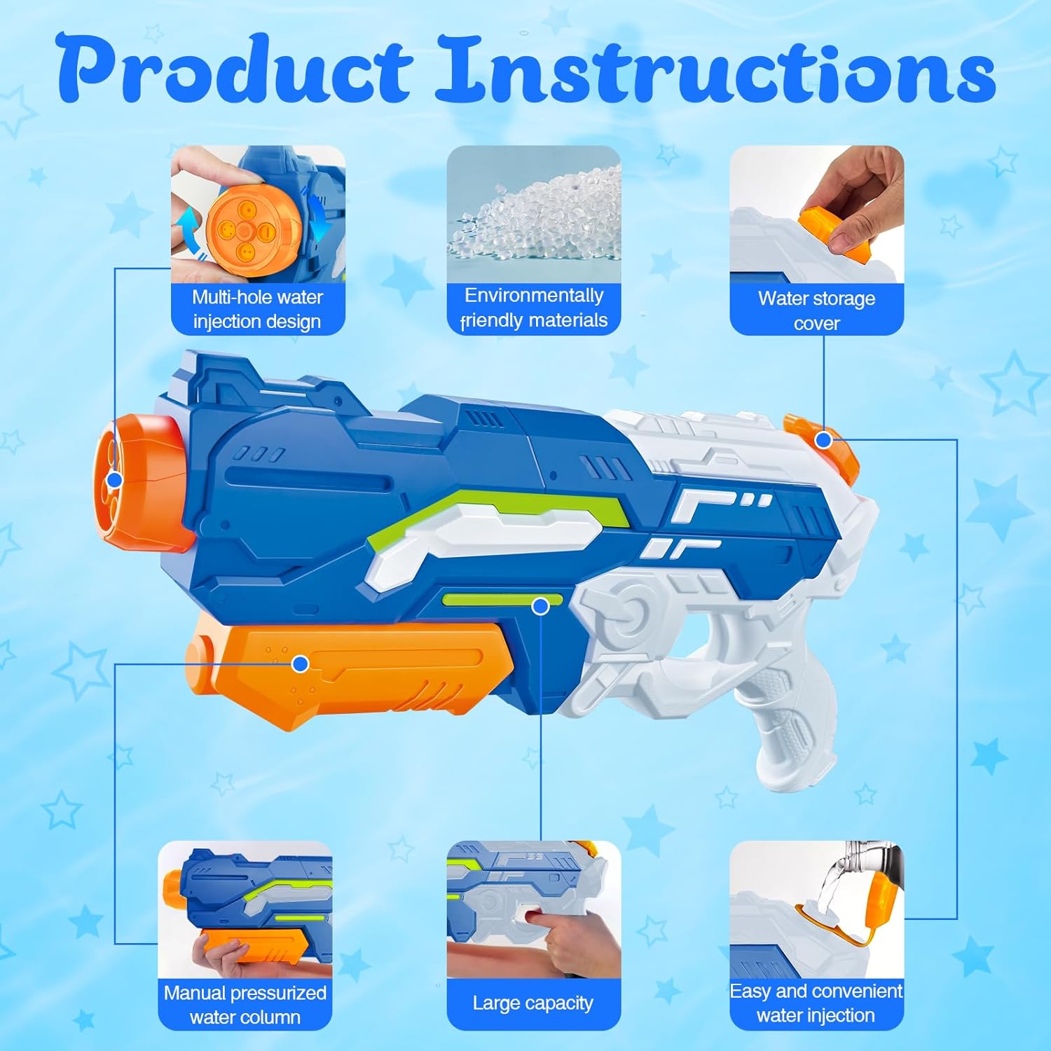 Detalle de Pistola ad Acqua Potente 1200 ml – Fucile ad Acqua a Lungo Raggio per Grandi e Piccoli (Blu)