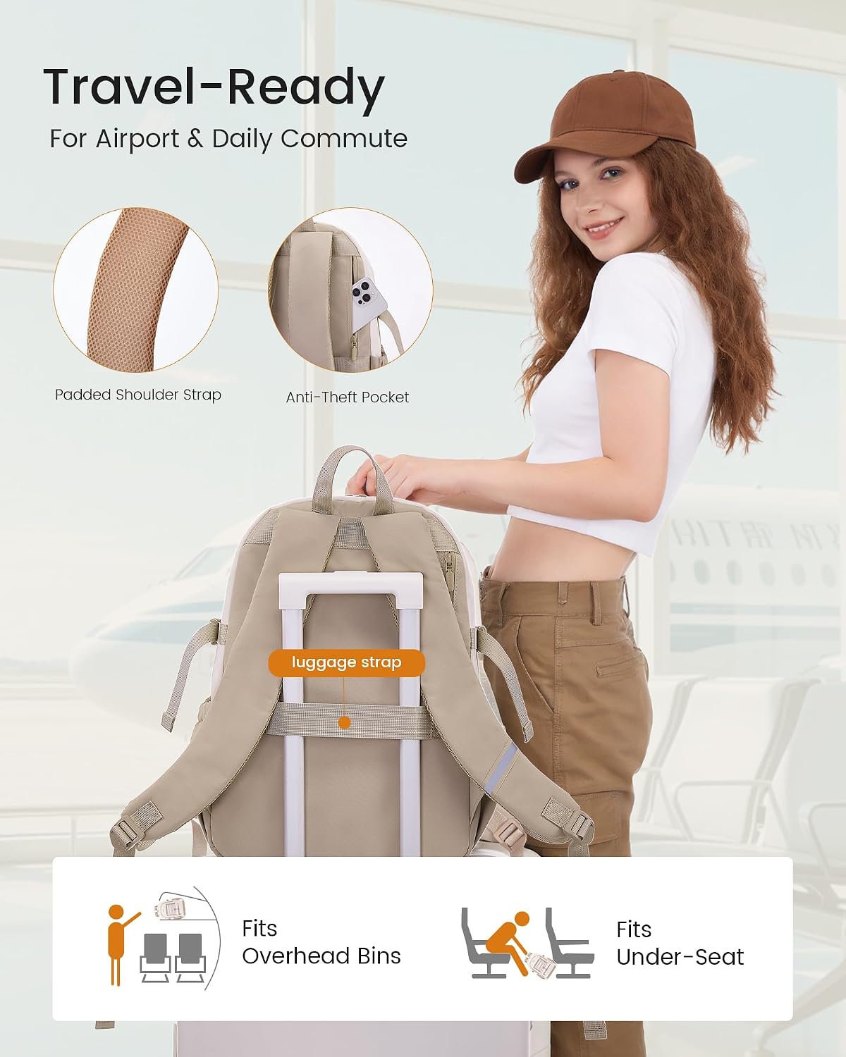 Thumbnail 4 de LOVEVOOK School Backpack for Teen Girls – Large Capacity Laptop Backpack, Beige-Khaki