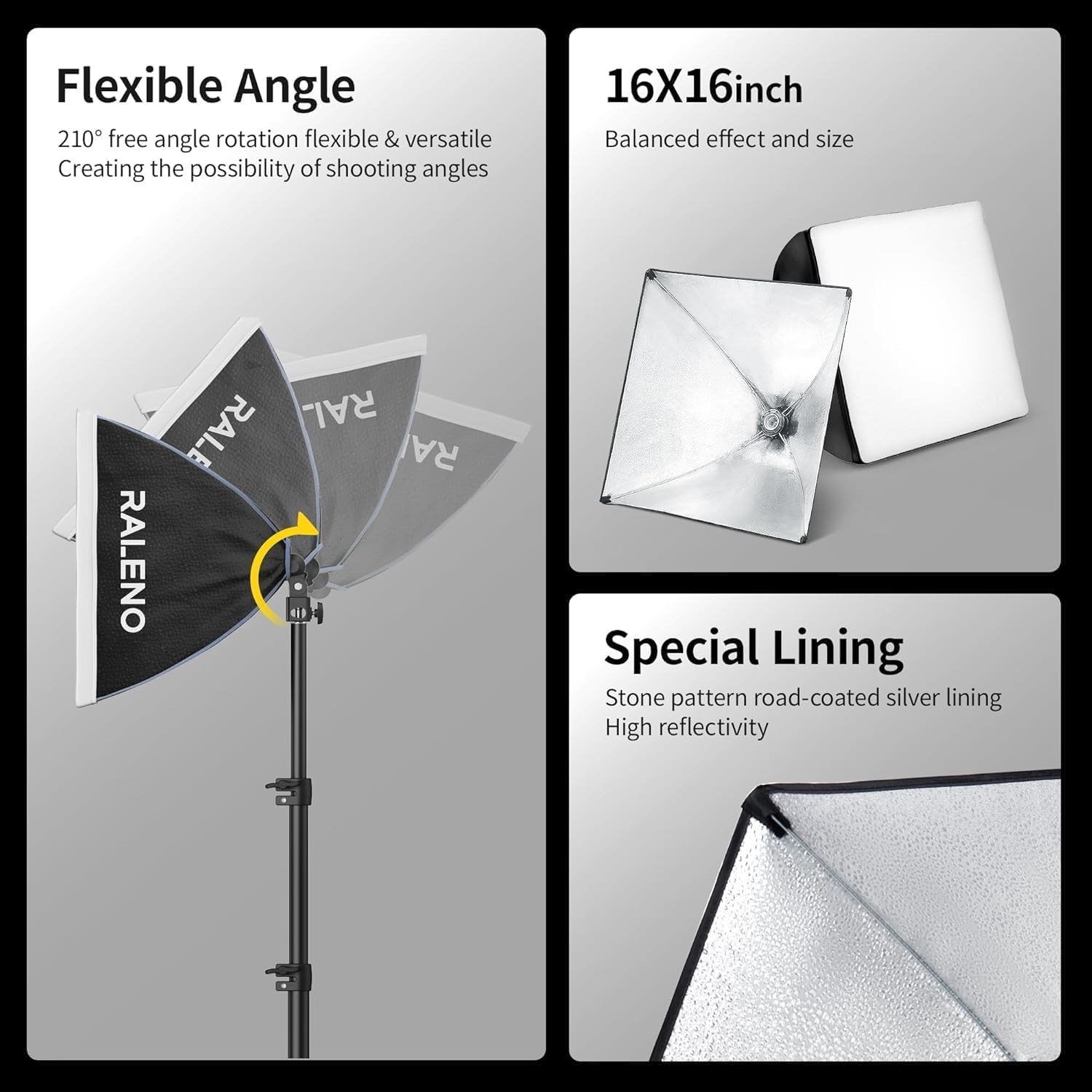 Detalle 2 de RALENO Softbox 40×40cm LED light kit 50W