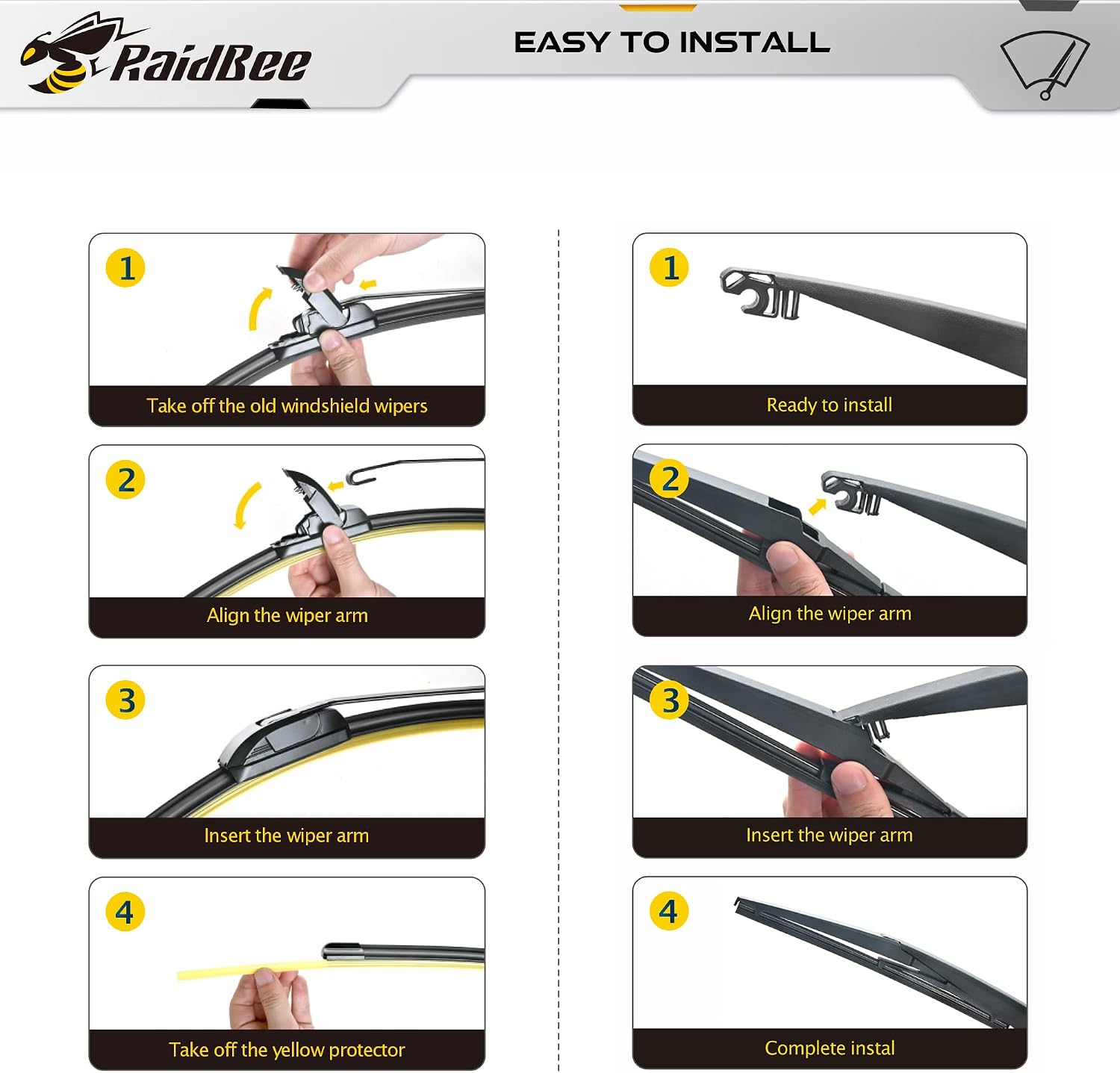 Thumbnail 4 de Raidbee Windshield Wiper Blades Replacement for Lexus NX Series and UX (3-Pack) — 26", 16", 12