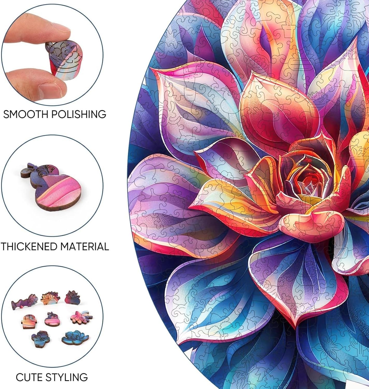 Thumbnail 2 de Reouinty 500-Piece Flower Succulent Wooden Puzzle 🧩