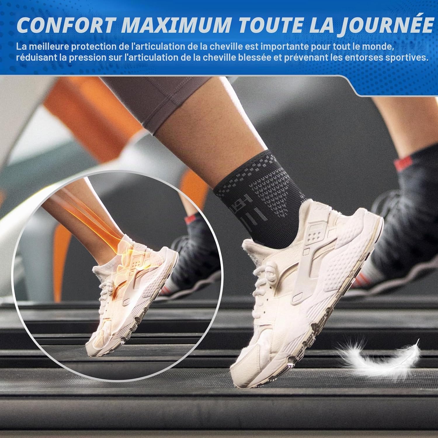 Detalle 2 de Chevillère de Maintien Sport – Attelle de Cheville en Compression, 1 Paire (Noir/Gris) – Modèle M