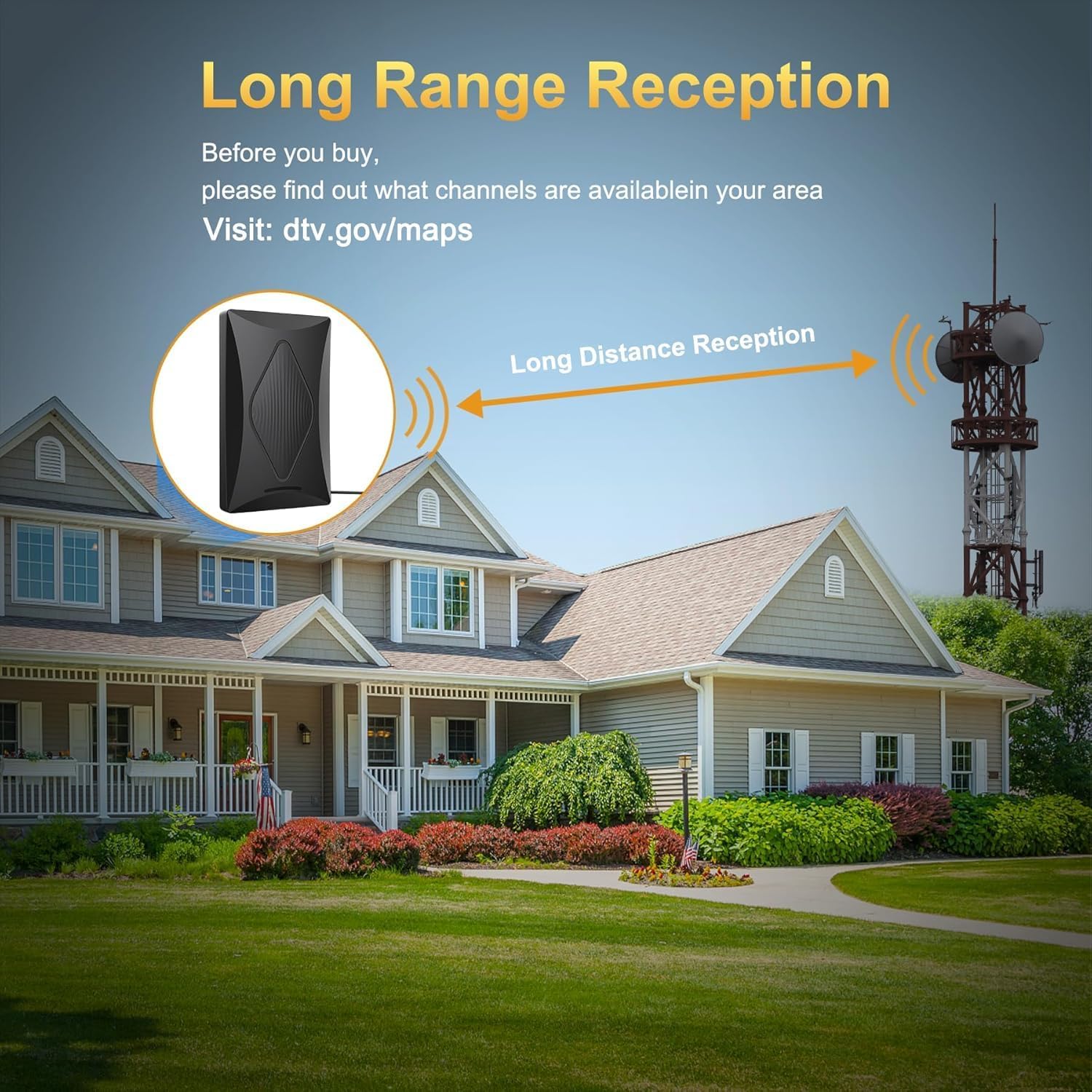 Detalle de 2026 TV Antenna for Digital TV Indoor/Outdoor with Amplifier — 360° Reception, 16.5ft Cable, 200% Wider Signal Reach