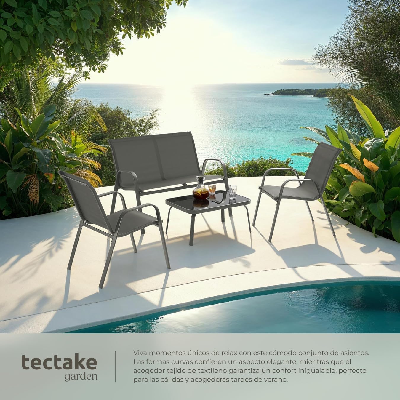 Thumbnail 3 de tectake Conjunto Jardin Exterior 4 Personas Antracita
