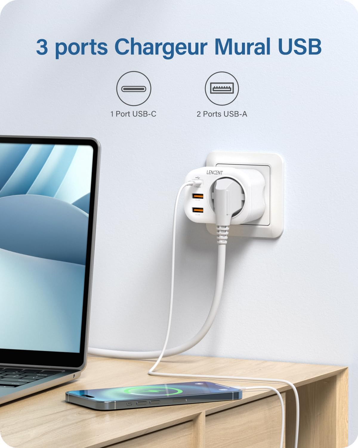 Detalle de LENCENT Prise USB 20W Chargeur Rapide