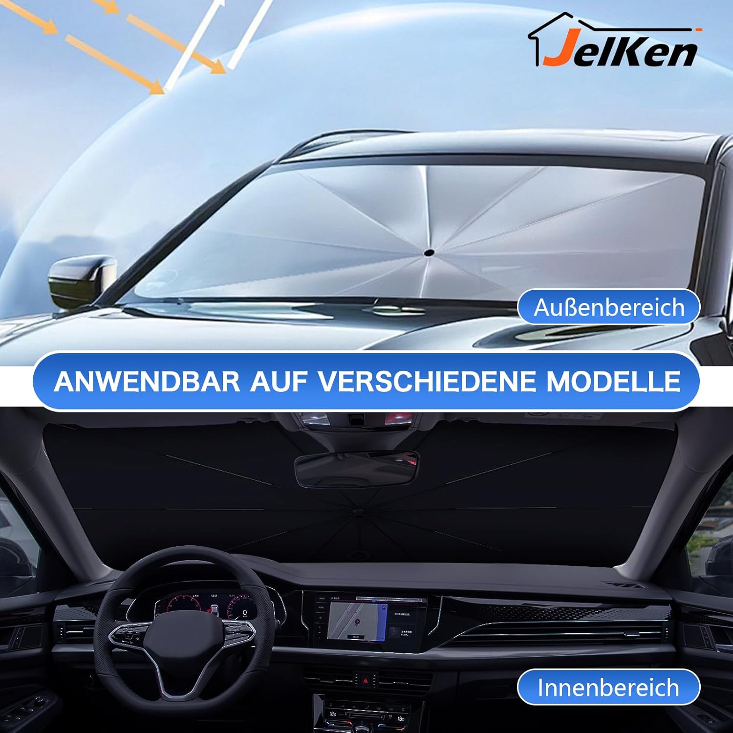 Thumbnail 6 de JelKen Auto Sonnenschutz Frontscheibe mit 360° Drehgriff – Carbonfaser-Skelett, 140x79 cm (Universell)