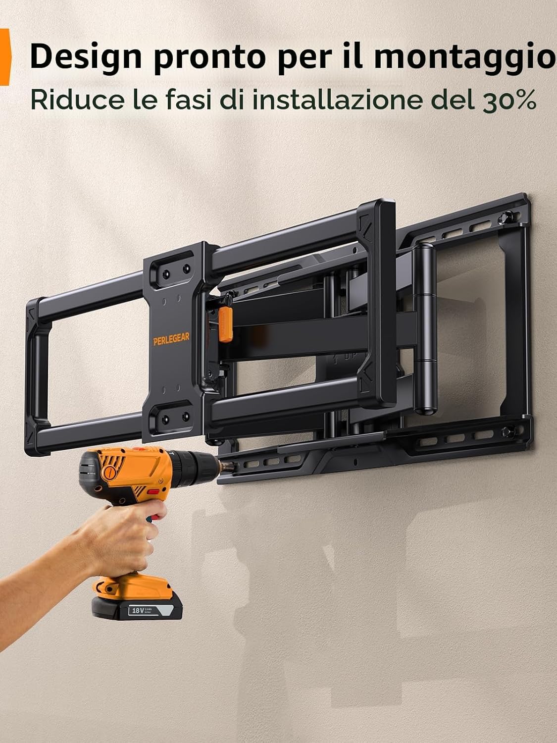 Detalle 2 de Perlegear supporto TV parete a movimento per TV da 42 a 90 pollici, fino a 68 kg – inclinazione, rotazione ed estensione senza attrezzi