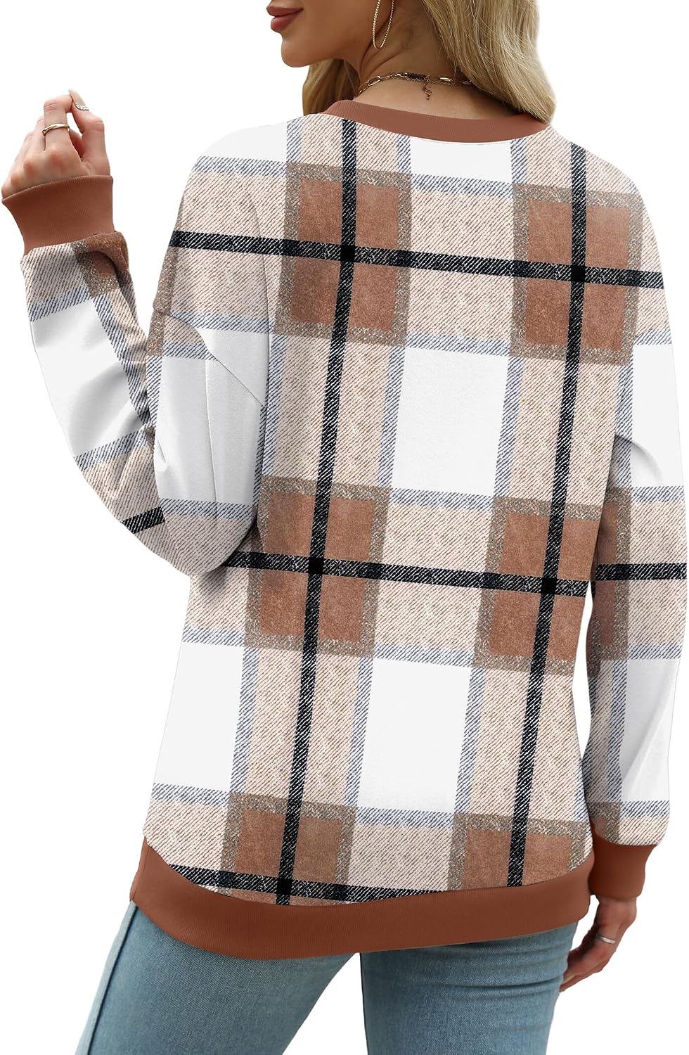 Thumbnail 3 de Saloogoe Women's Color-Block Crewneck Sweatshirt, Loose-Fit Long Sleeve