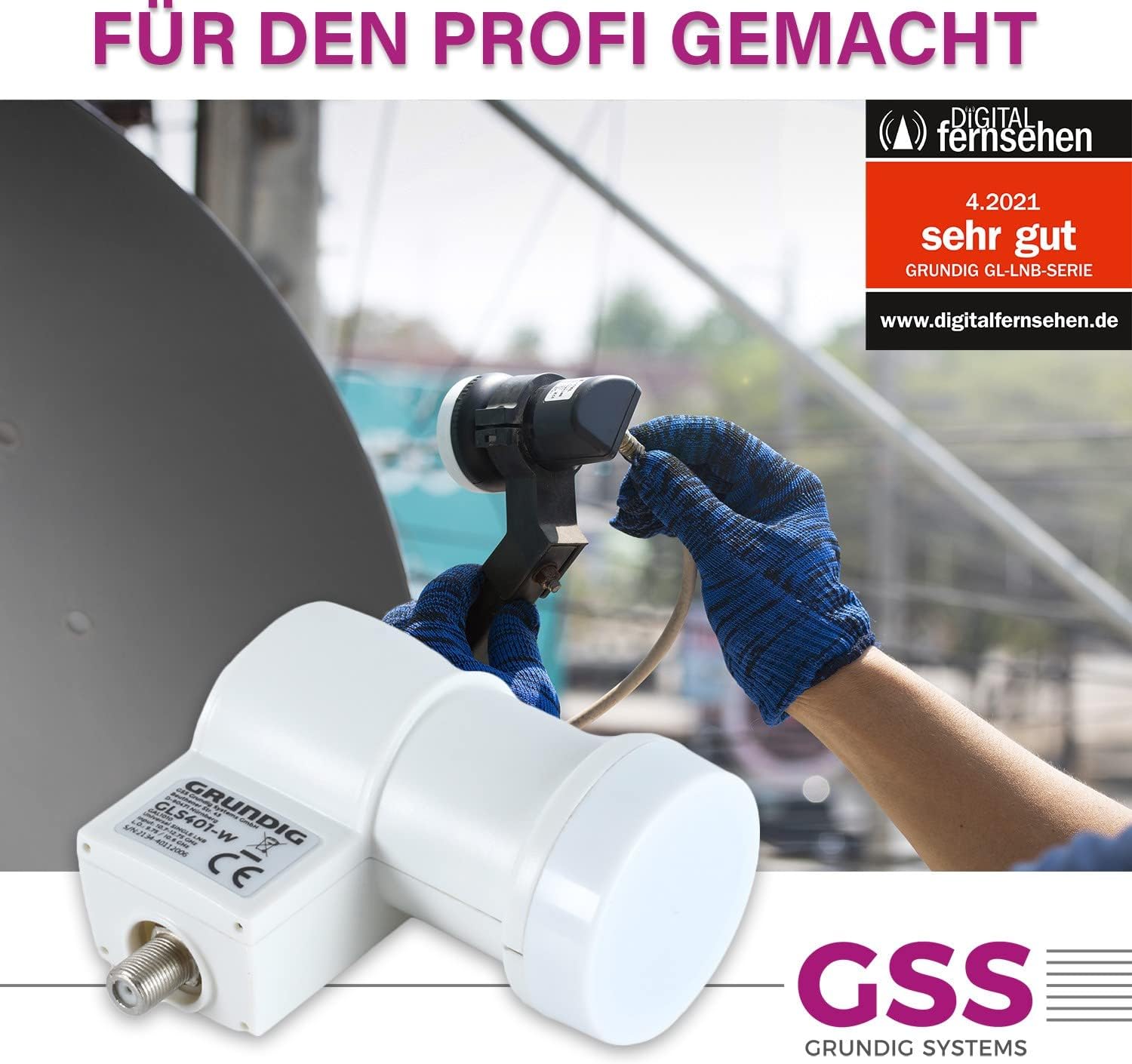 Detalle 2 de GSS Single LNB Weiß mit LTE-Filter – 1 Teilnehmer, wetterfest, Full HD/4K