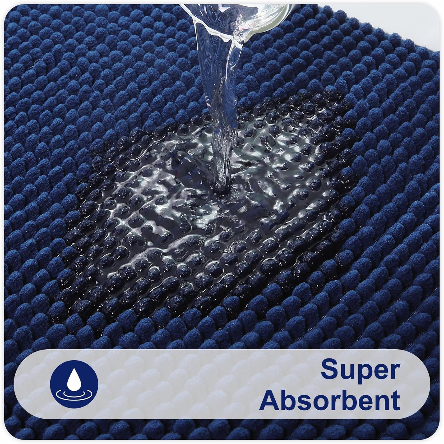Detalle de Smiry Non Slip Chenille Bath Mat, 60 x 90 cm (Navy Blue) – extra soft & machine-washable