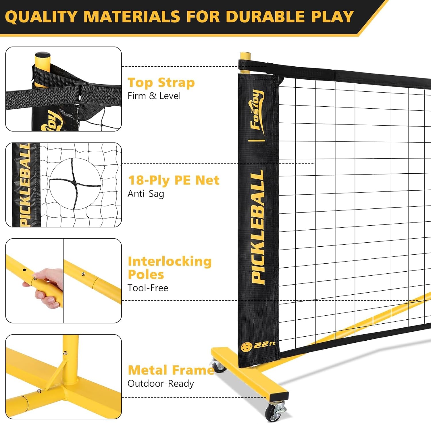Detalle de Portable Pickleball Net Set with Wheels 22 ft