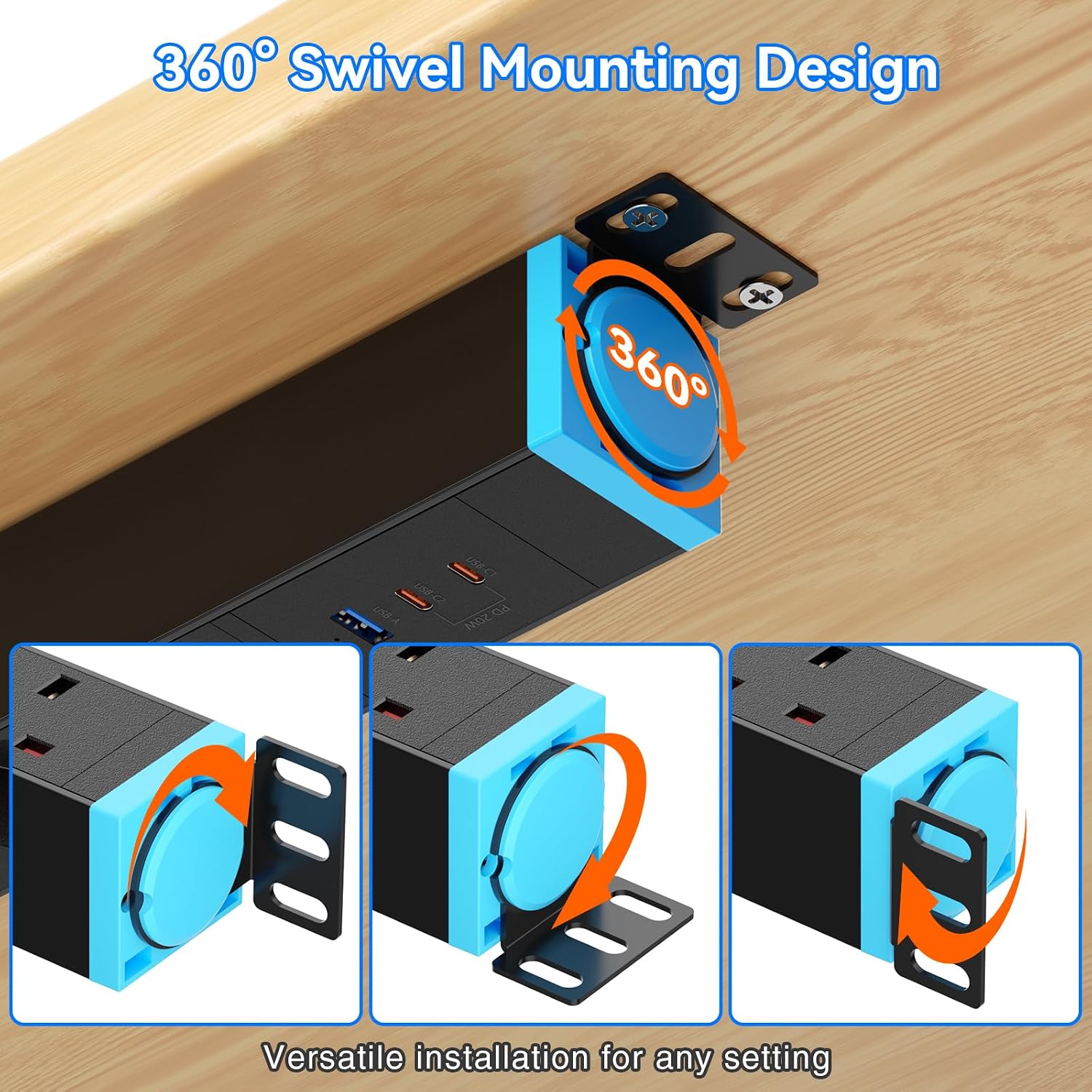 Detalle de Sewingvr 8-Way Extension Lead with Surge Protection and Wall Mount – 360° Rotating Sockets