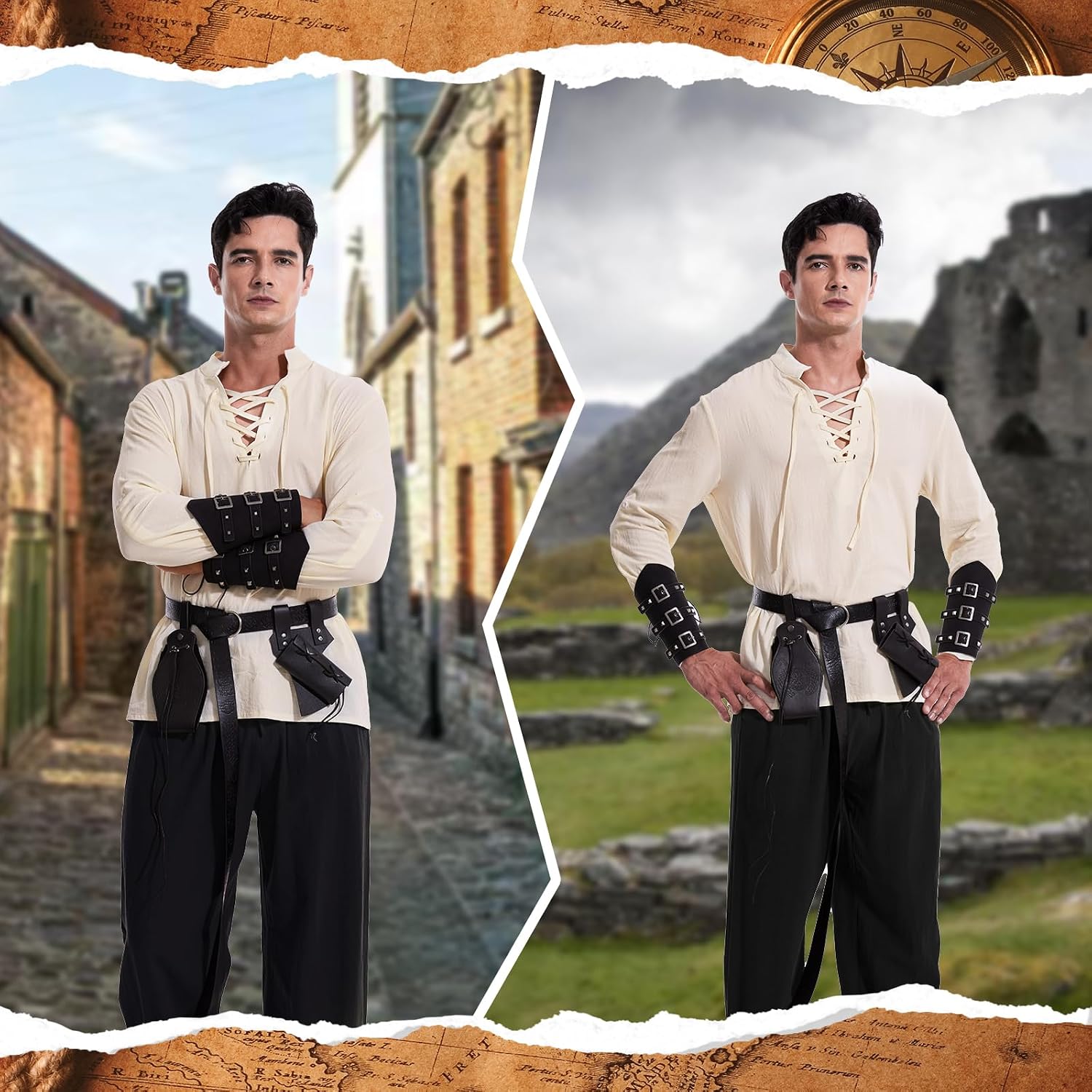 Thumbnail 5 de Middeleeuws renaissancekostuum voor heren met Vikingjas, veterhemd en broek