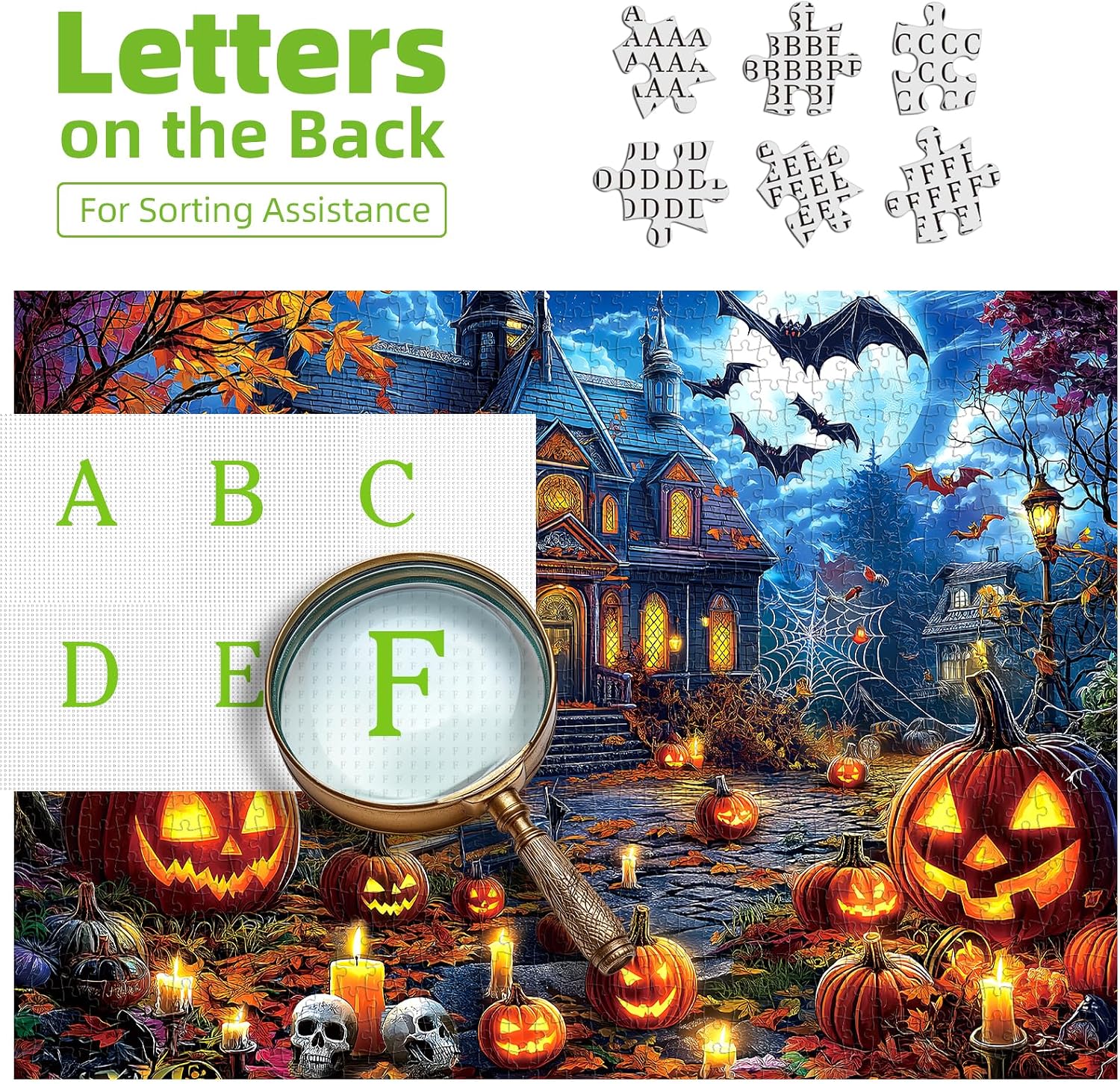 Thumbnail 2 de MINIWAN BFJIUJIU-00189 500-Piece Halloween Jigsaw Puzzle, Haunted House Scene