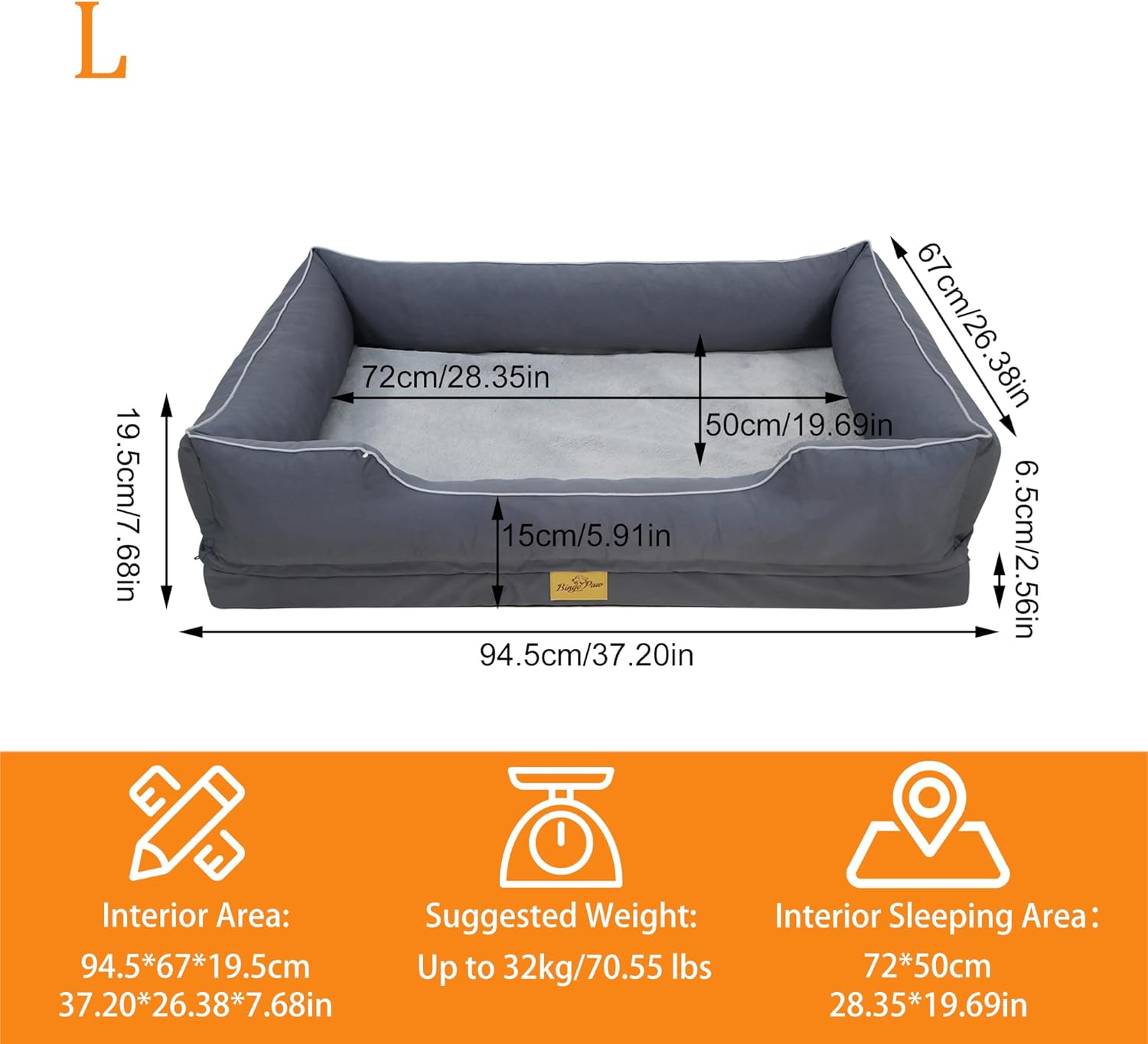 Thumbnail 6 de BingoPaw Orthopedic Dog Bed Large – Sofa-Style with Bolster Sides