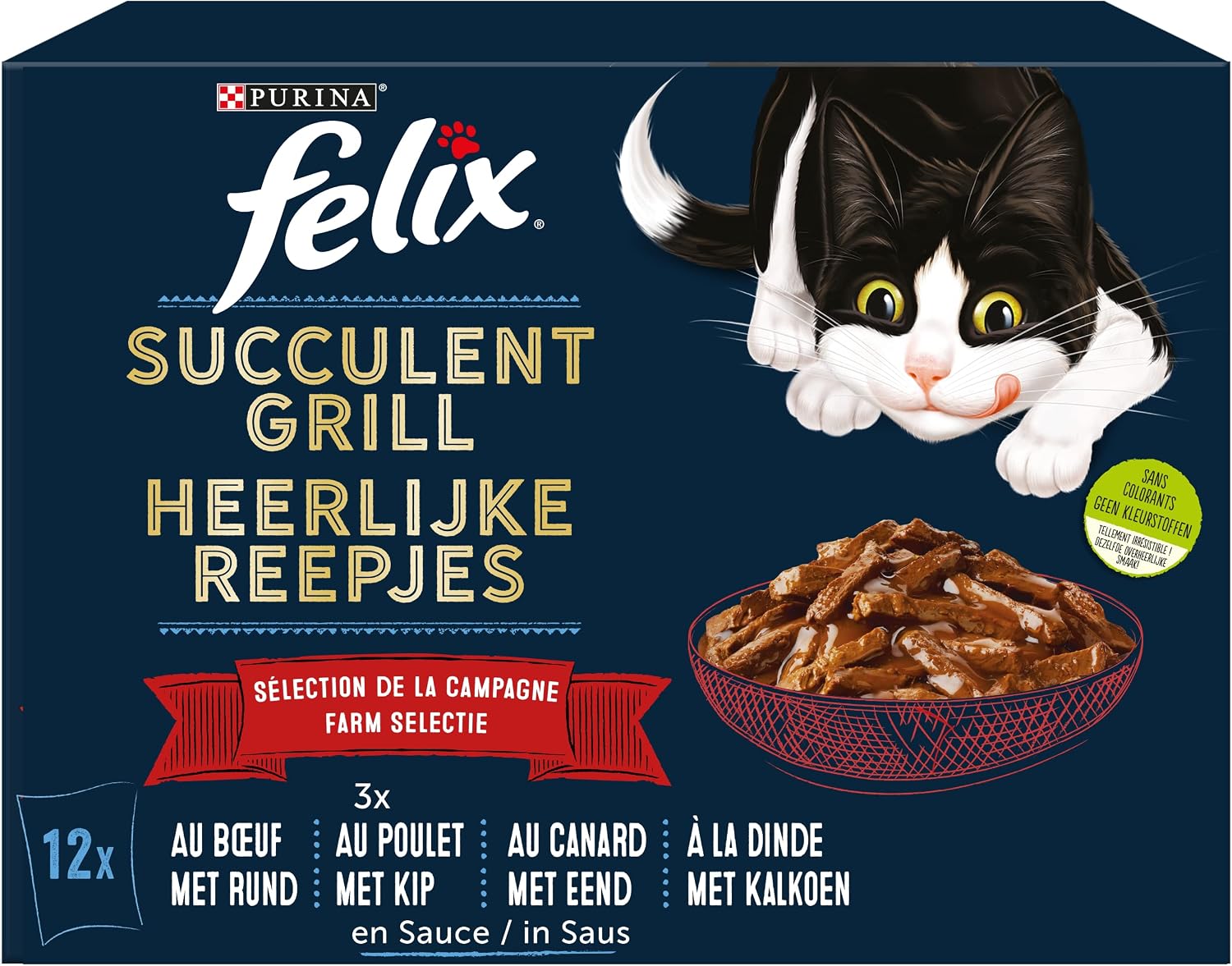 Detalle de Felix Succulent Grill – Selection chat adulte en sauce, 72 sachets 80 g (Bœuf, Poulet, Canard et Dinde)