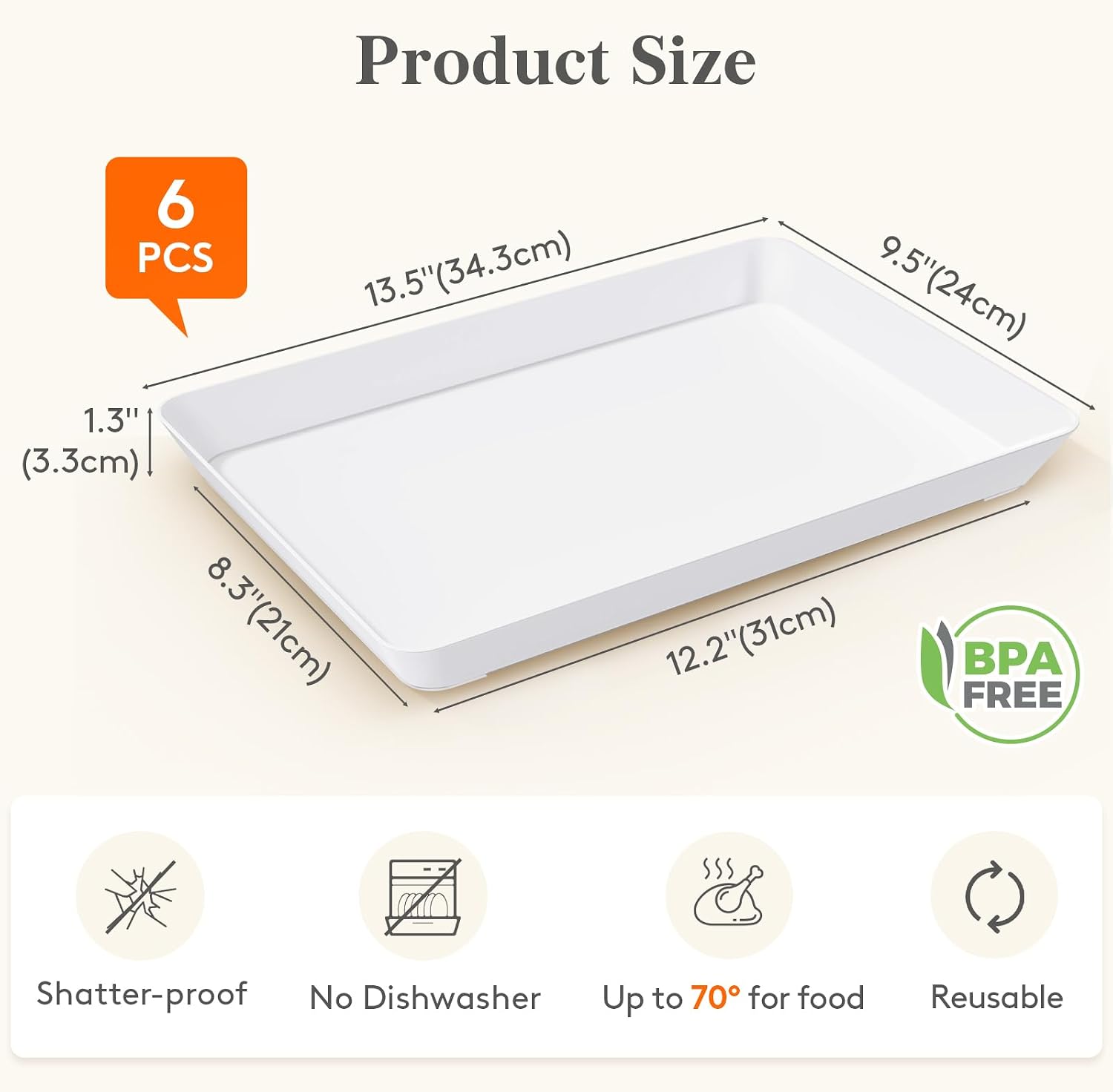 Detalle de Lifewit Serving Trays, 13.5 × 9.5 Inches