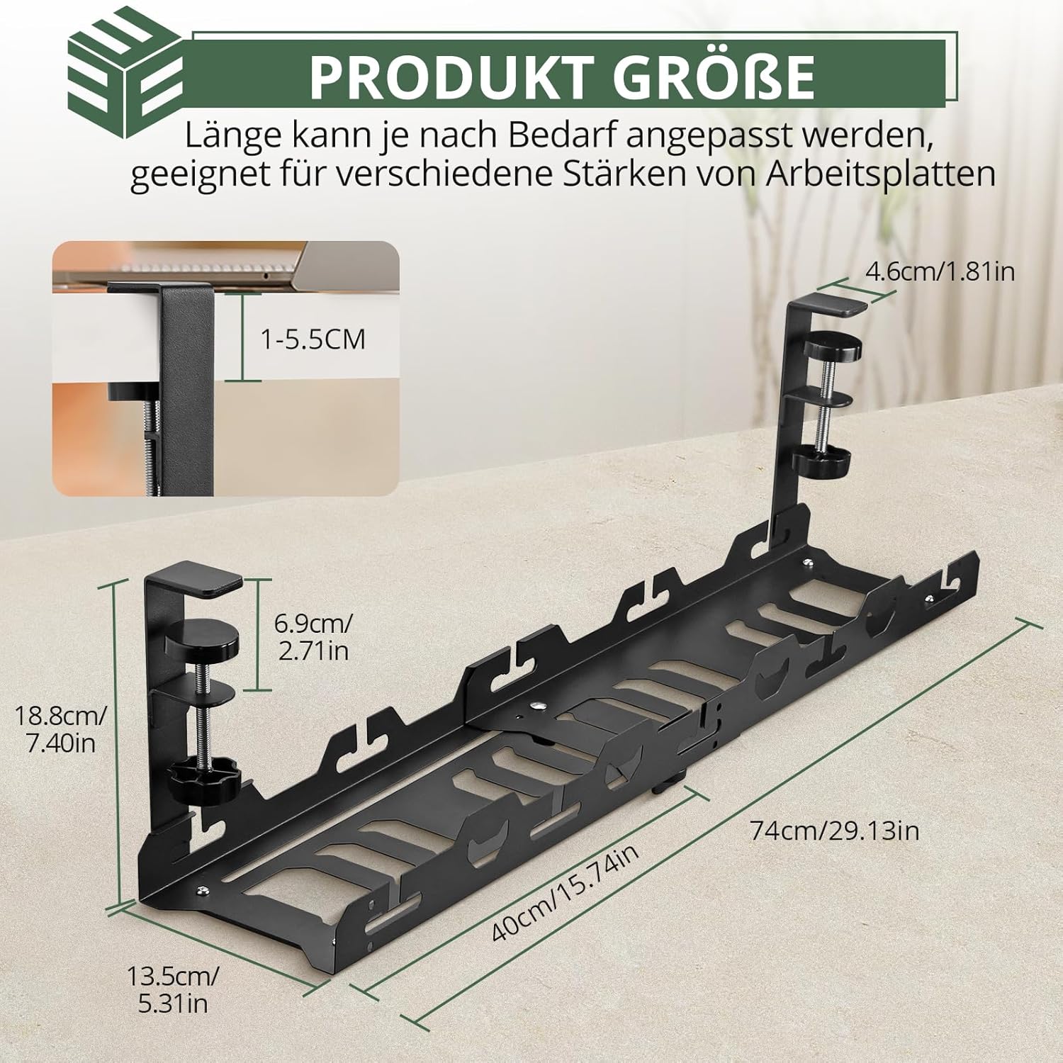 Thumbnail 2 de EYPINS ausziehbarer Kabelkanal für den Schreibtisch 40–74 cm (ohne Bohren) mit Kabelclips & Kabelbindern