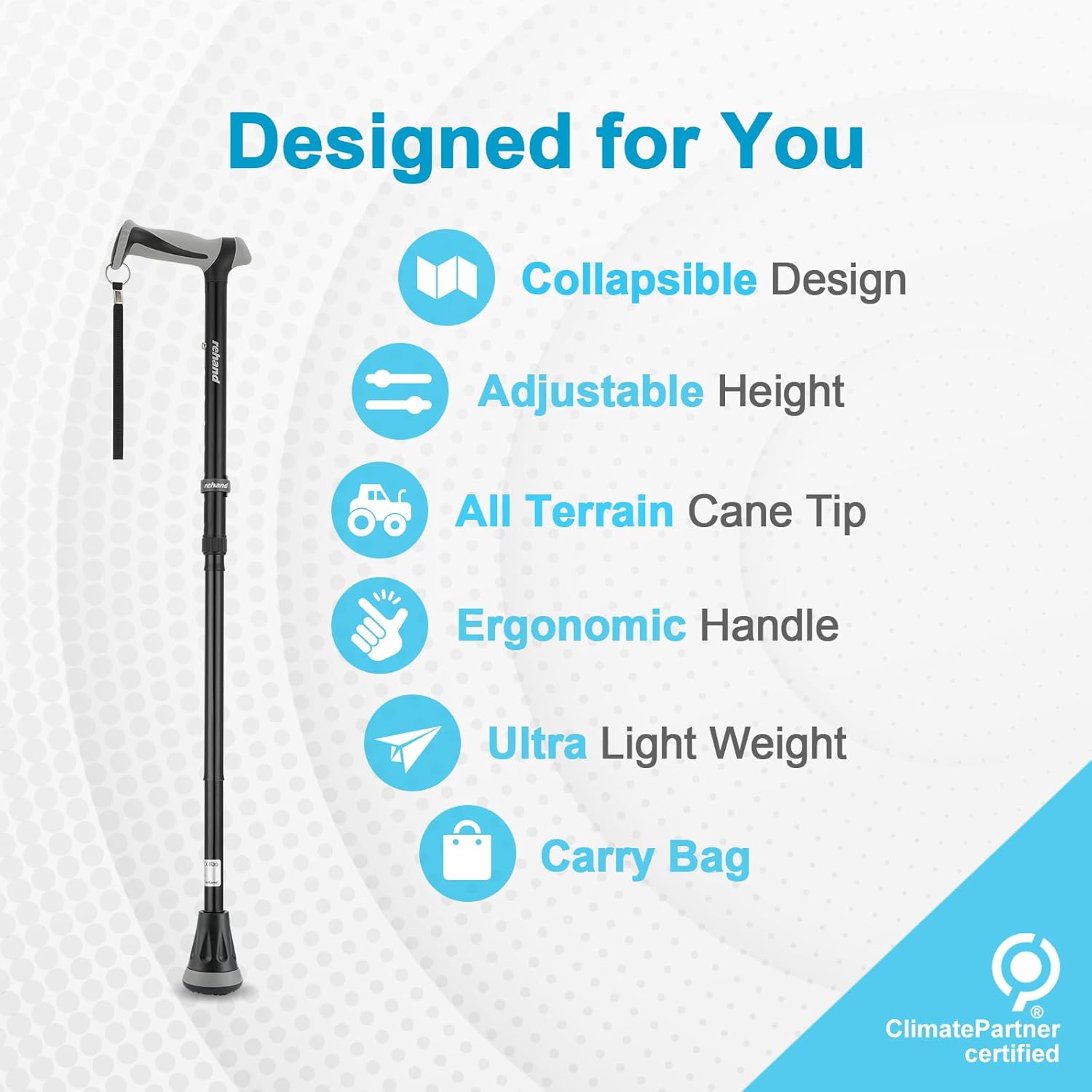 Thumbnail 1 de rehand All-Terrain Collapsible Walking Stick 8‑Height