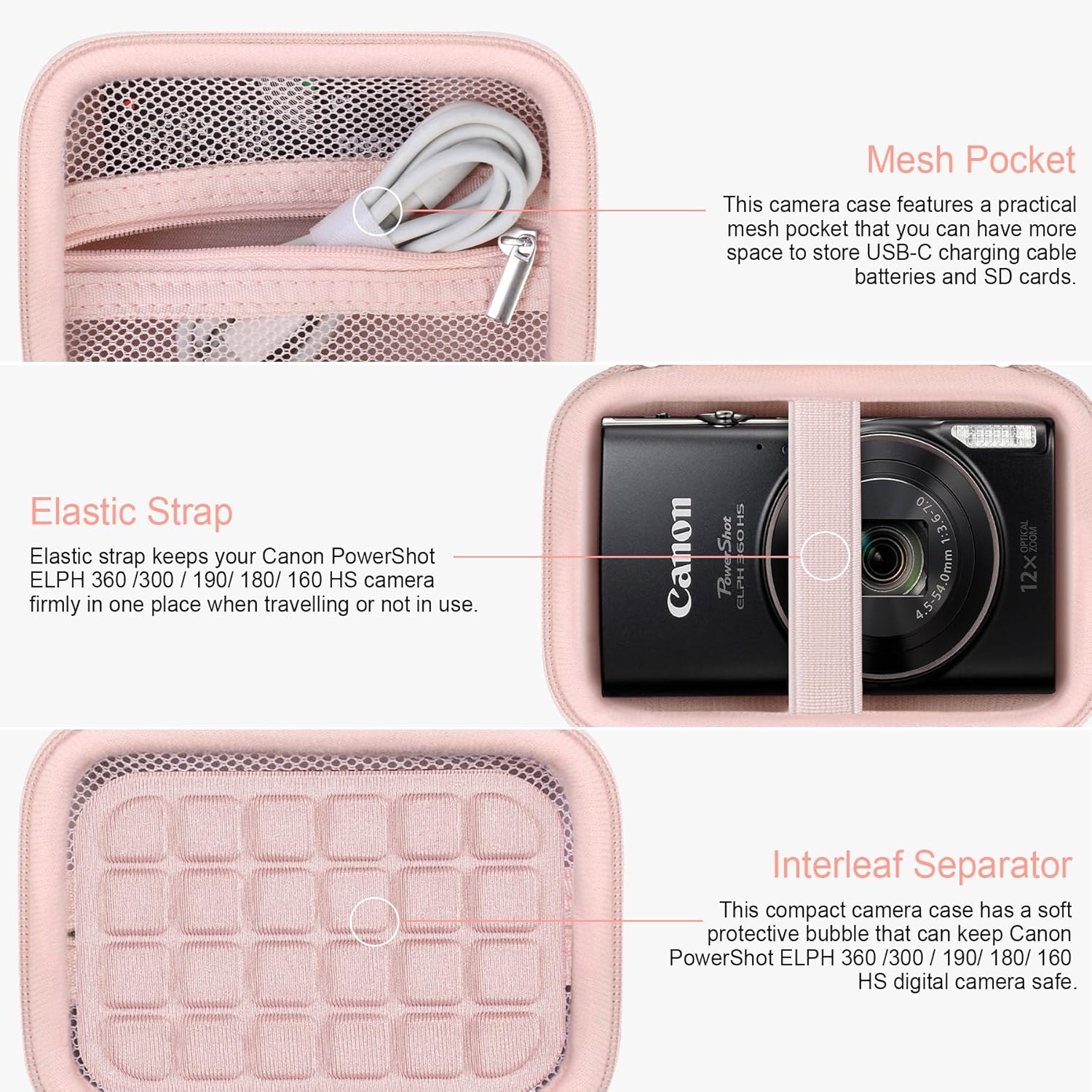 Thumbnail 3 de RAIALL Pink Carrying Case for Canon IXUS 185/285 and Sony Cybershot W830