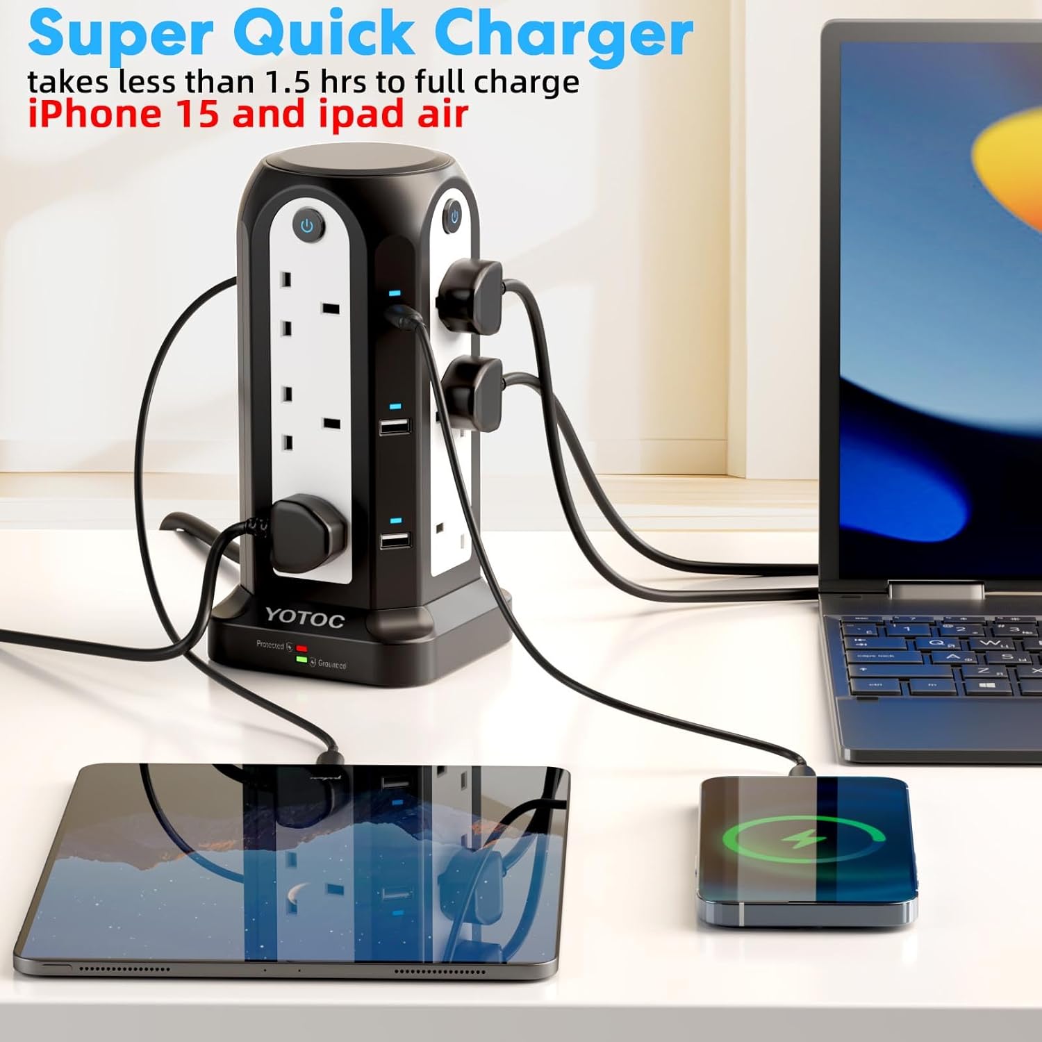 Thumbnail 4 de Tower Extension Lead 12-way Surge Protected 3250W 🔌