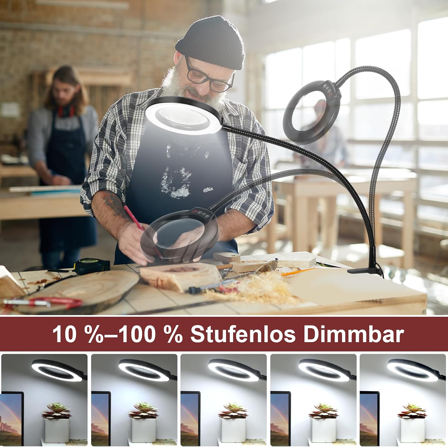 Thumbnail 3 de Veemagni 10X Echtglas-Lupe mit Licht & Standfuß (24" Schwanenhals), 5 Modi und stufenlos dimmbar