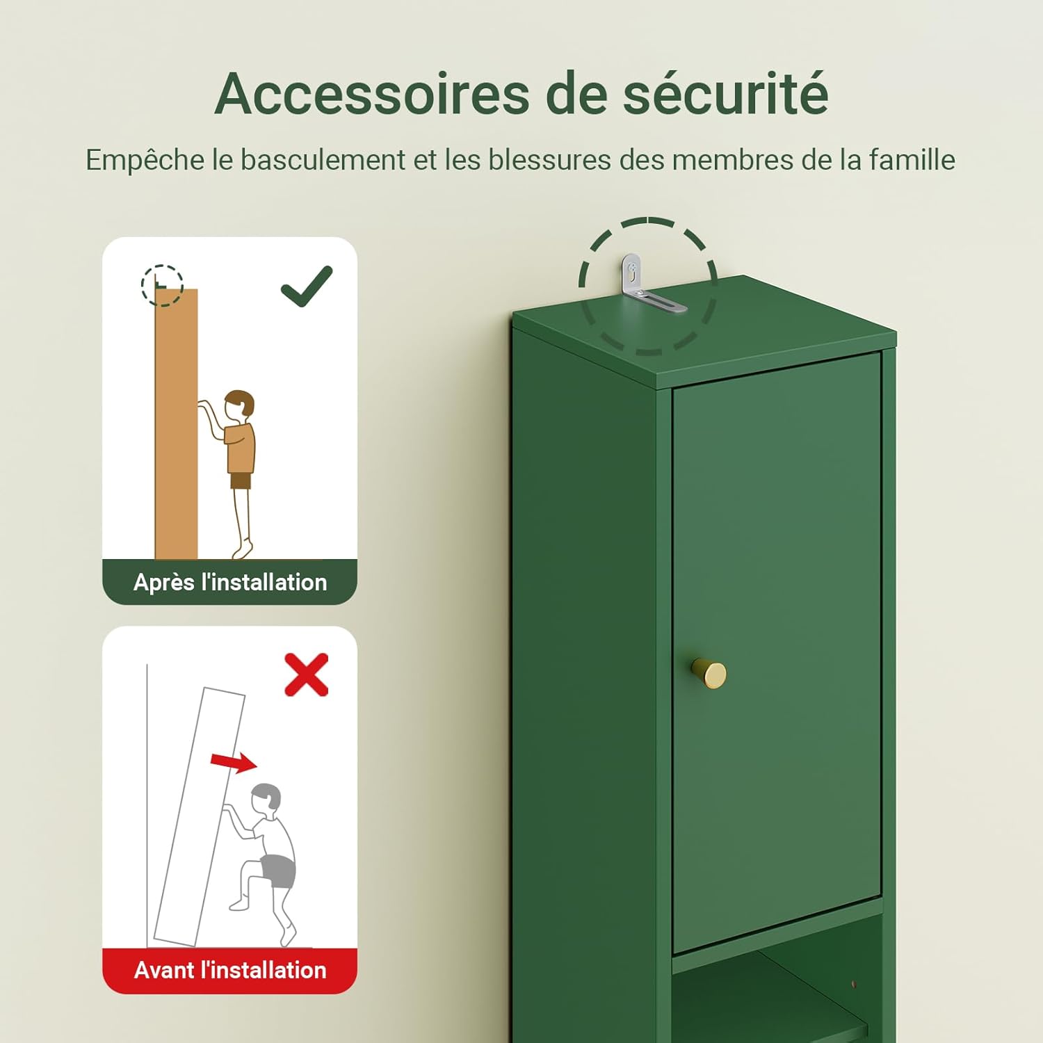 Detalle 2 de SoBuy Colonne de Salle de Bain 180 cm – Armoire étroite 20x20 cm avec 6 étagères réglables et tiroir, Vert Olive BZR34-II-SY