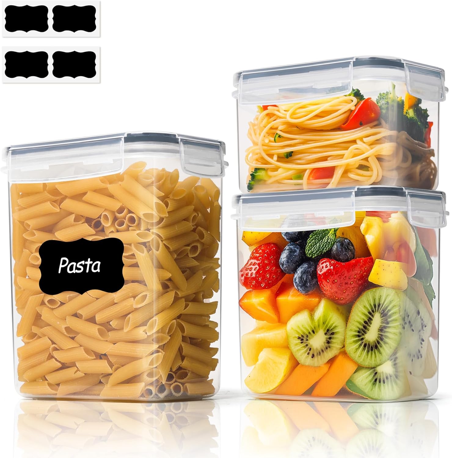 Detalle de ComSaf Airtight Food Storage Containers, 3 Pack, 0.8–2 L, Stackable