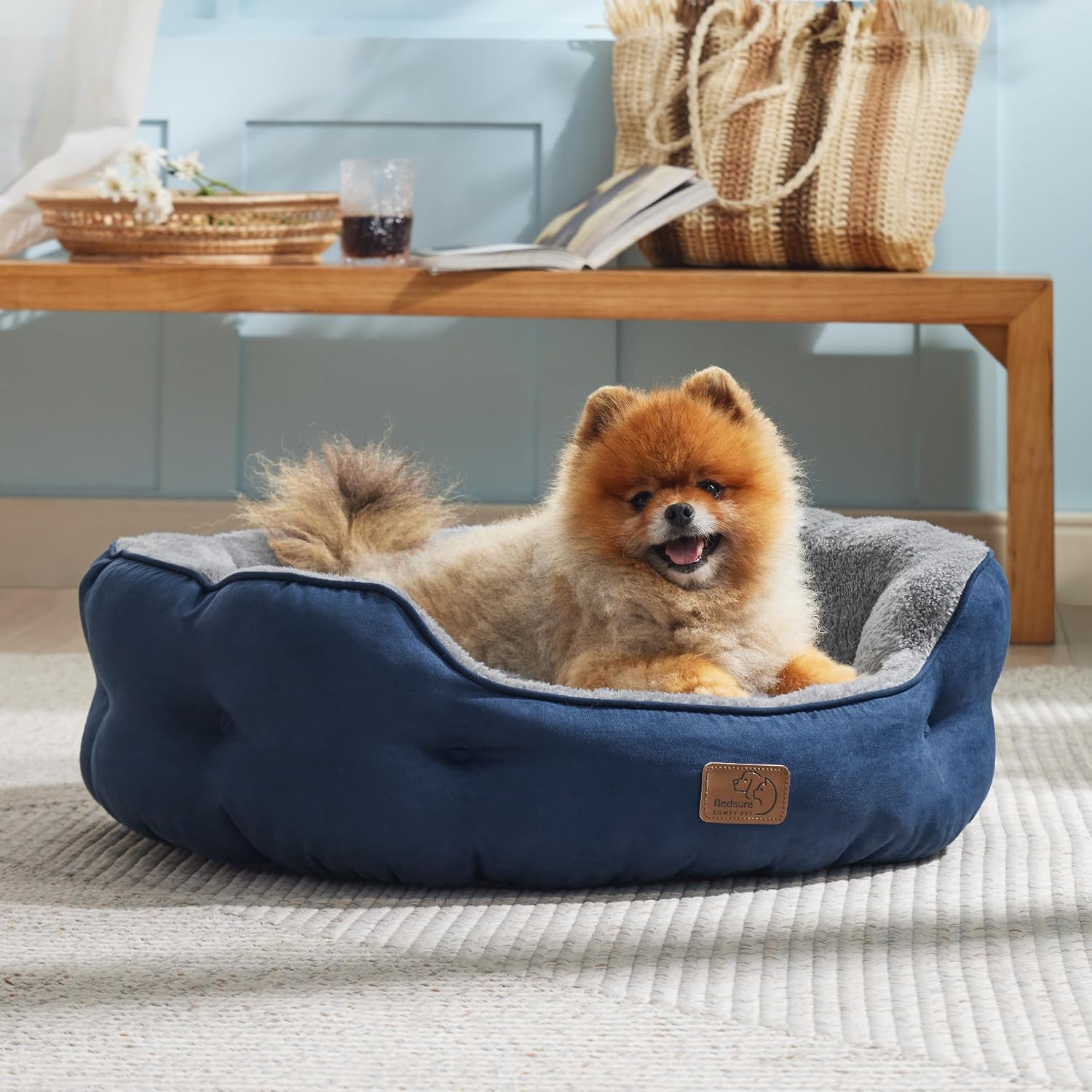 Detalle de BEDSURE Katzenbett waschbar (Navyblau) mit herausnehmbarem Kissen, 63 x 53 x 20 cm
