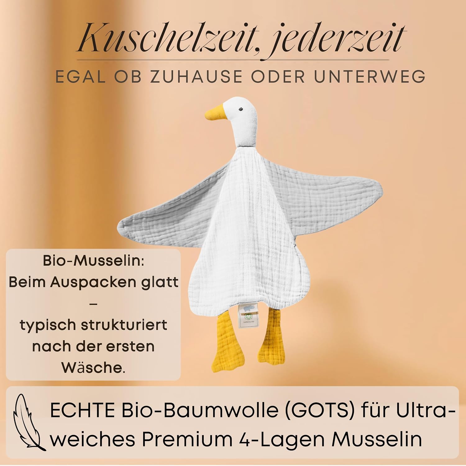 Thumbnail 1 de Mababu Schmusetuch Baby Musselin – Ente aus Bio-Baumwolle (4-lagig), Oeko-TEX®, waschbar – Schnuffeltuch zur Geburt