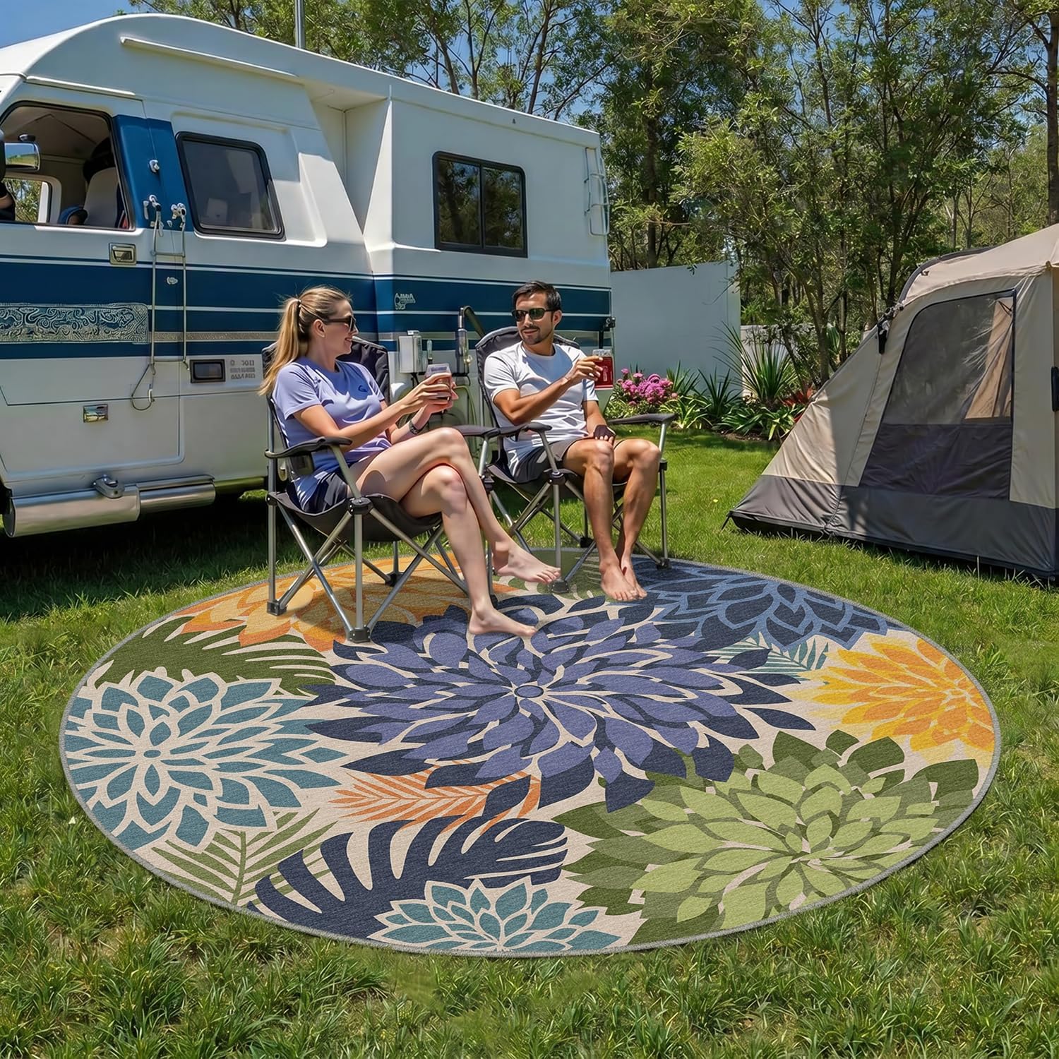Thumbnail 6 de Arenarug DTSH241004FBA 6' Round Outdoor Rug, Waterproof Floral Chenille