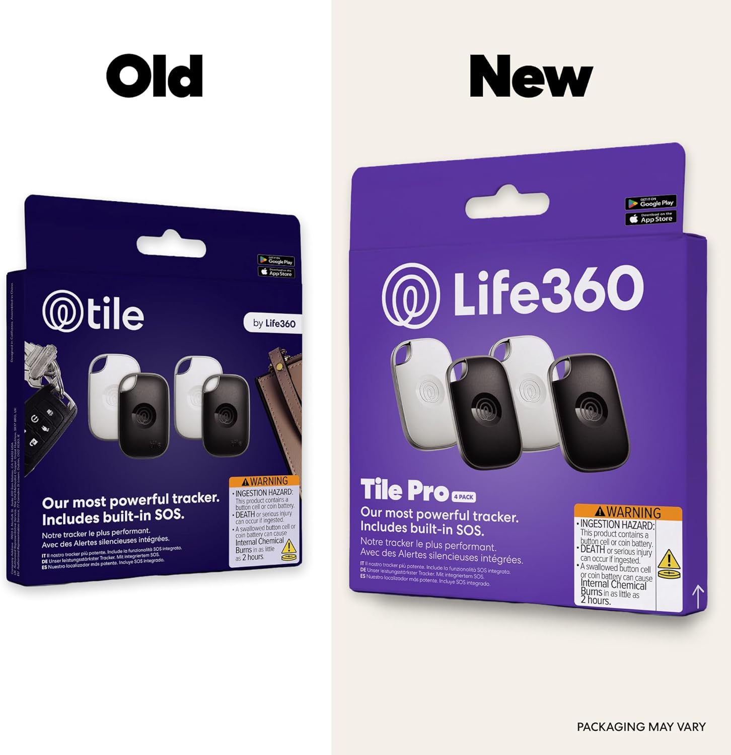 Thumbnail 1 de Life360 Tile Pro Bluetooth Tracker (Key Finder + Phone Finder) — 4-Pack, Black/White
