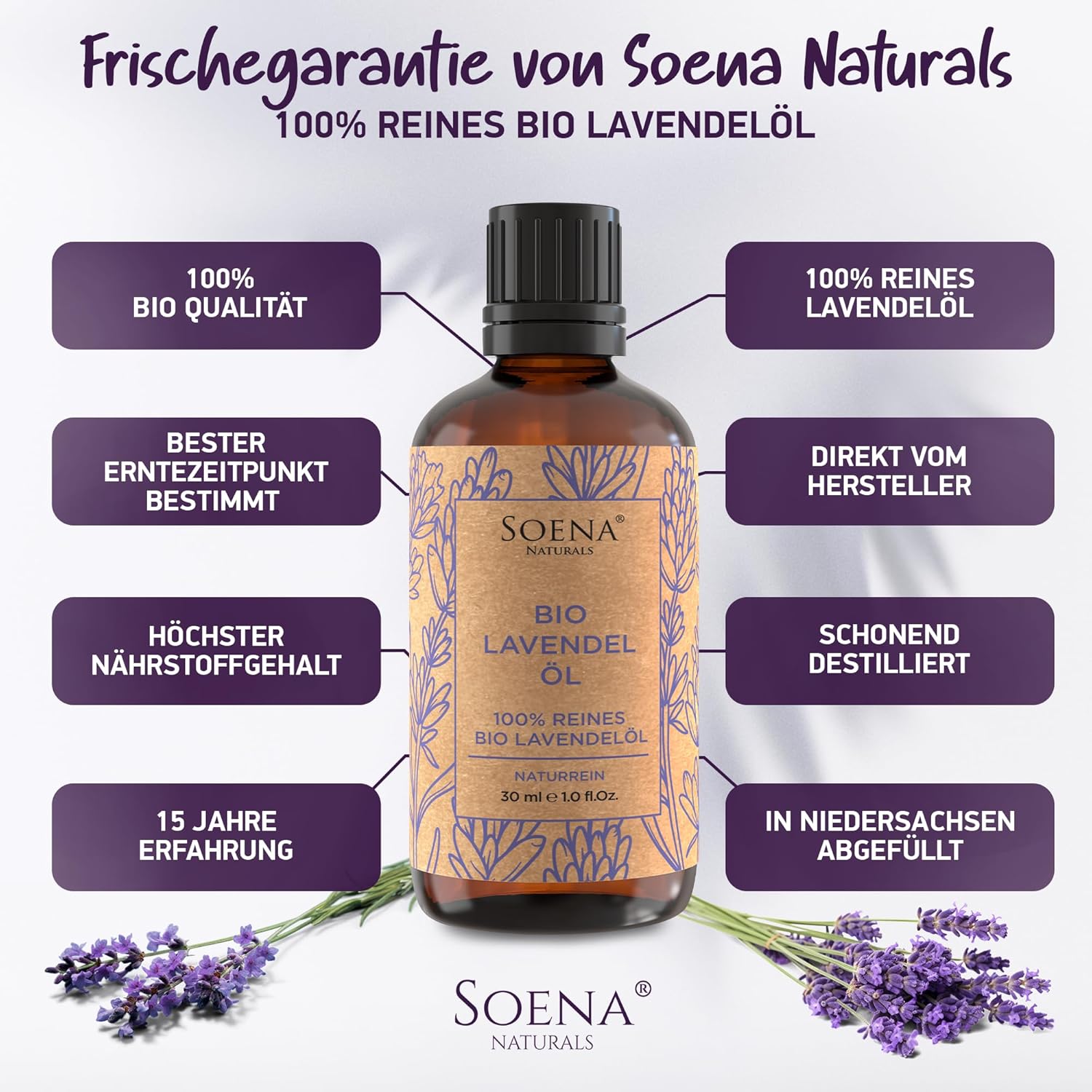 Detalle de BIO Lavendelöl Ätherisches Öl – 100% naturrein, BIO-zertifiziert, Lavendula Angustifolia