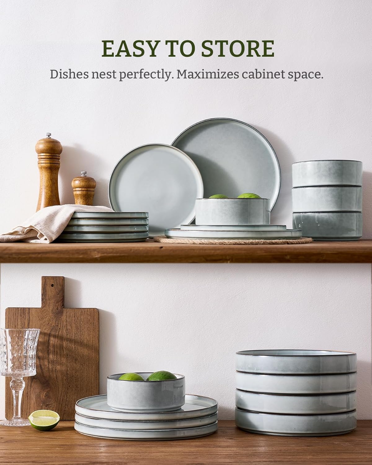 Thumbnail 6 de Famiware Annecy 12-Piece Stoneware Dinnerware Set (Grey-Blue) for 4