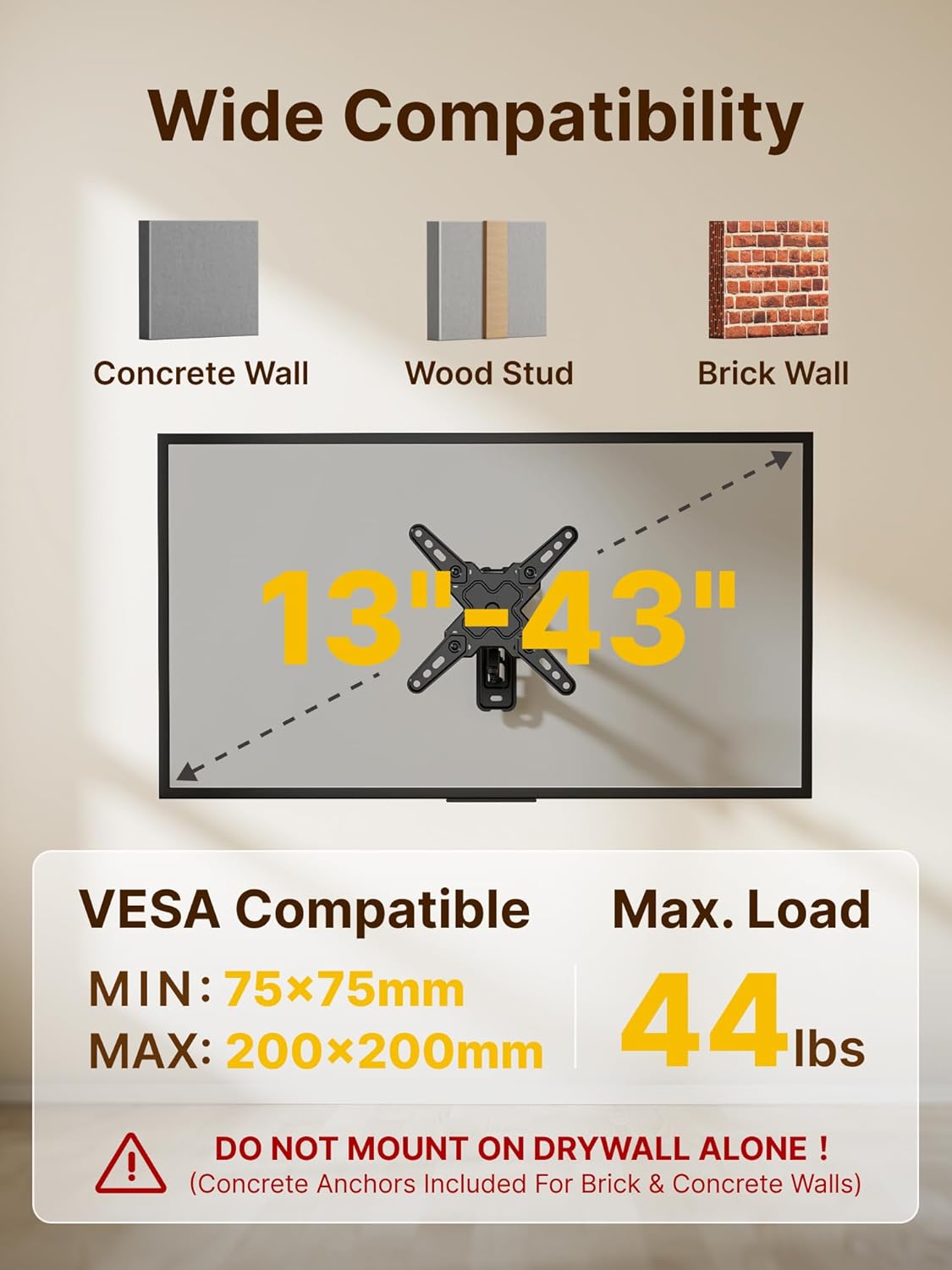 Thumbnail 1 de monTEK TV wall mount 13–43 inch, 44 lb capacity