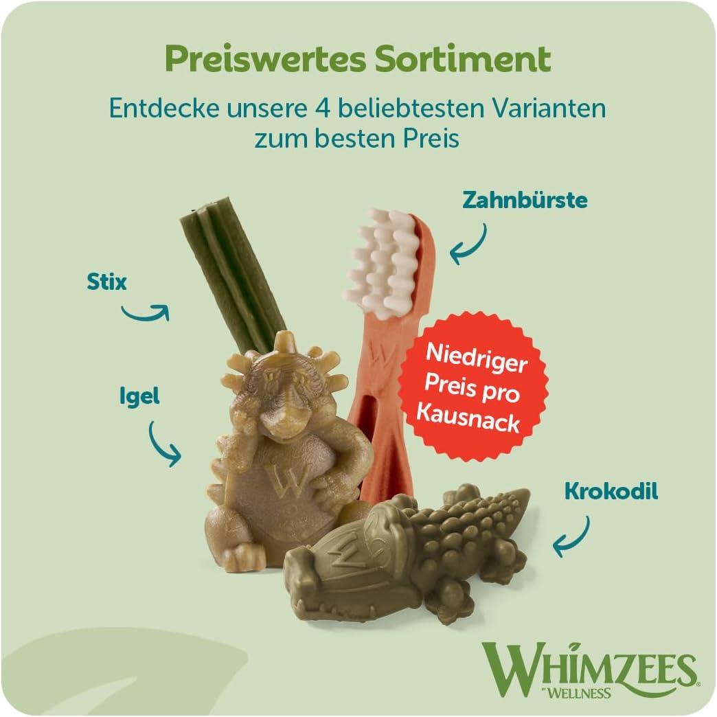 Detalle de WHIMZEES Natürliche Getreidefreie Zahnpflegesnacks – Kaustangen für Hunde, Größe L (18–27 kg) – 14 × 60 g