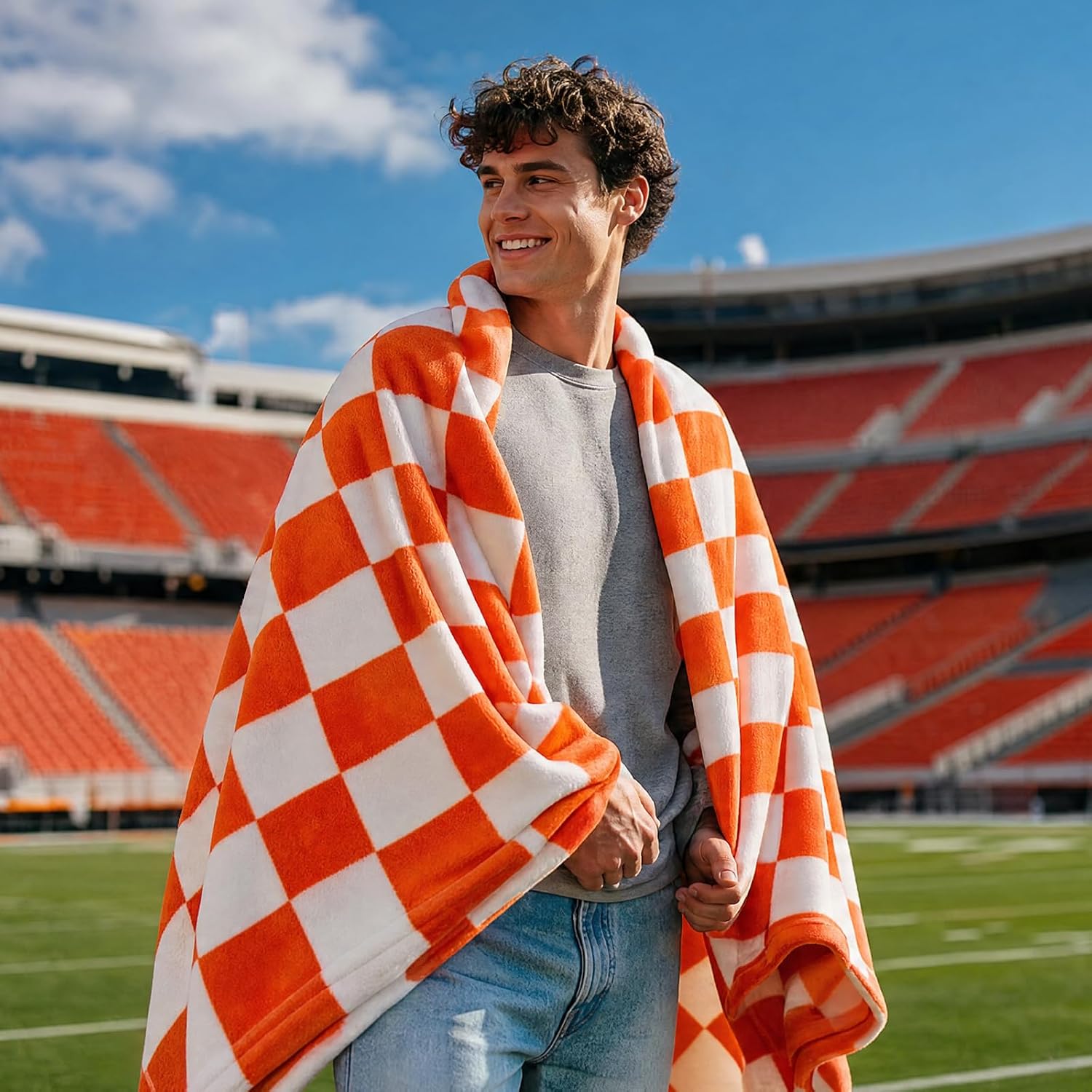 Detalle 2 de BEDELITE Checkerboard Throw Blanket for Sofa (Orange, 50x60 in) in Soft Polyester