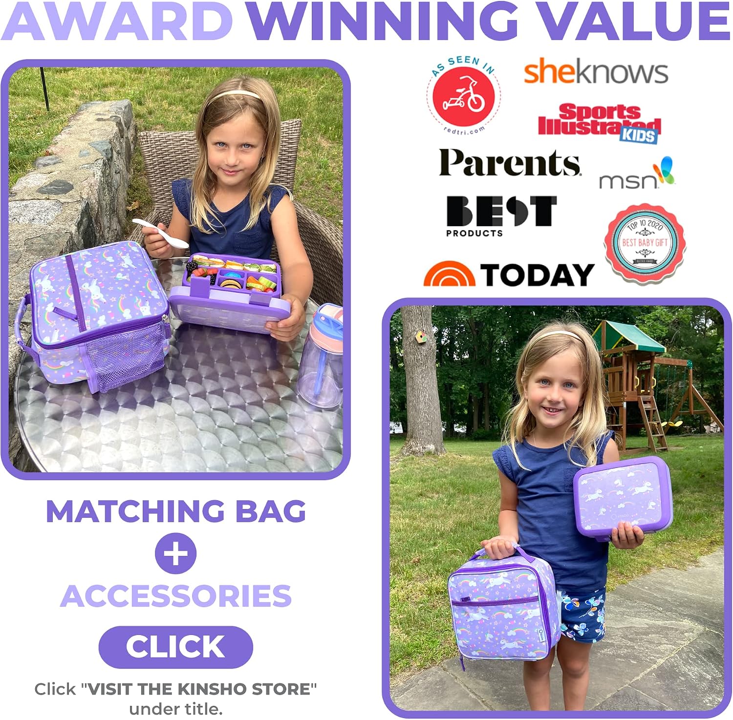 Thumbnail 6 de Bento Box Lunch Box for Toddlers 5-Section Purple Unicorn 🥡