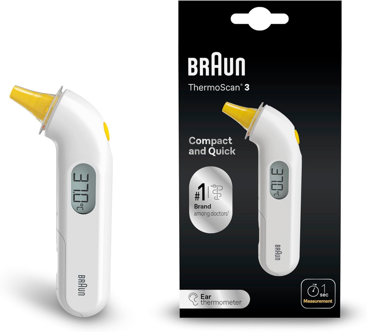 Detalle de Braun ThermoScan 3 Ohrthermometer IRT3030WE – schnelle 1-Sekunden-Messung, akustische Fieberanzeige