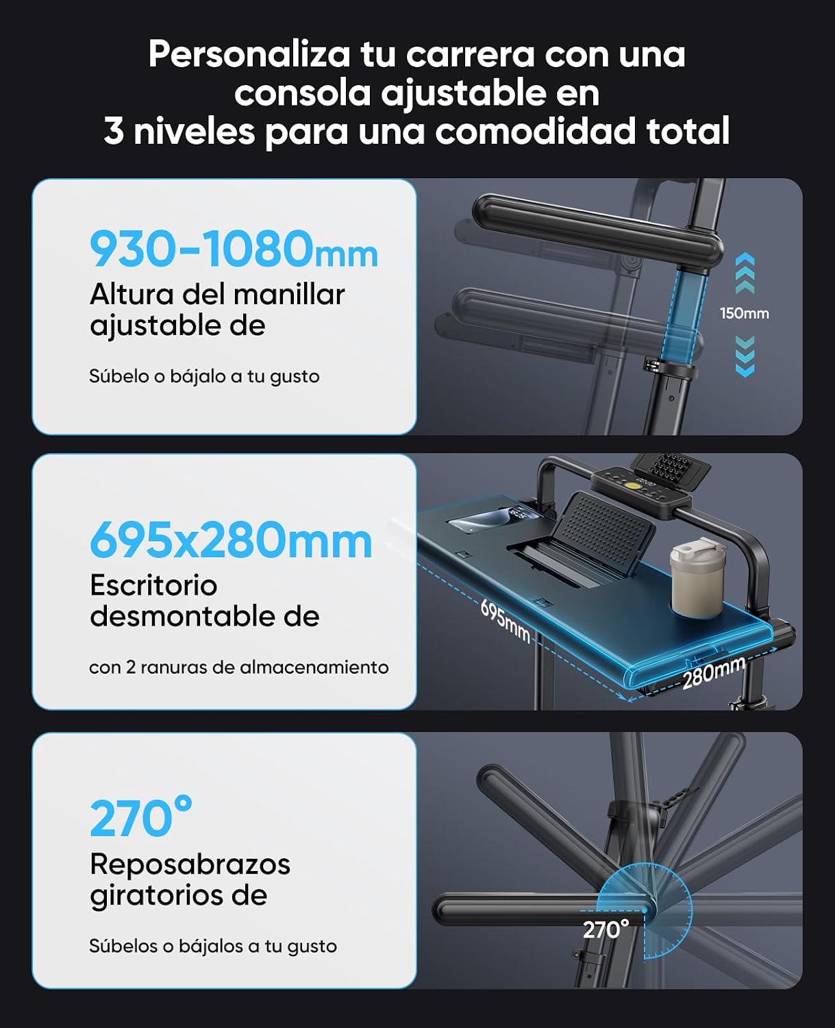 Detalle de RUNIMON Cinta de Correr Plegable 6 en 1 con Inclinación, RGB y App